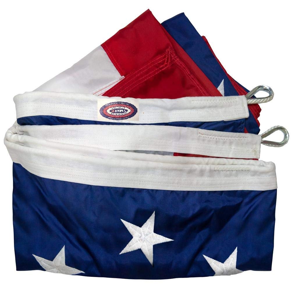 12' x 18' Heavy Duty Nylon American Flag with Appliqued Stars & Sewn Stripes - FMAA Certified, Brass Grommets & Reinforced Canvas Header - Perfect for Outdoor Display, Parades & Patriotic Events