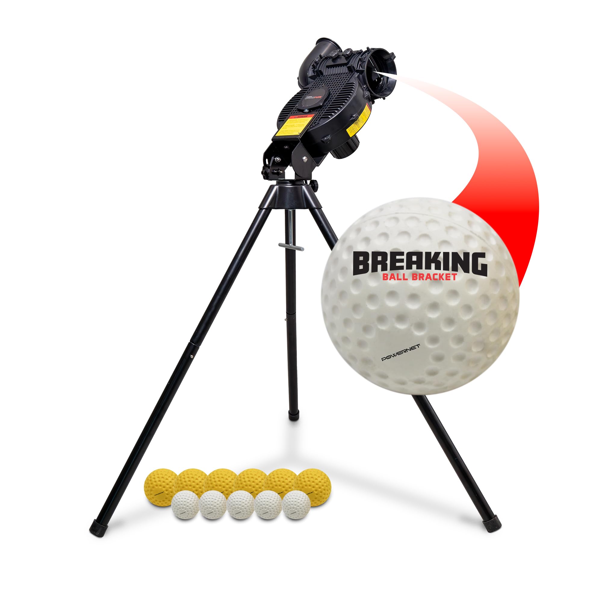 PowerNet Launch F-lite Softball & Baseball Pitching Machine with Dimpled Practice Balls & Coaching Bucket Bundle - Professional Baseball Training Equipment for Home, Field & Team Practice