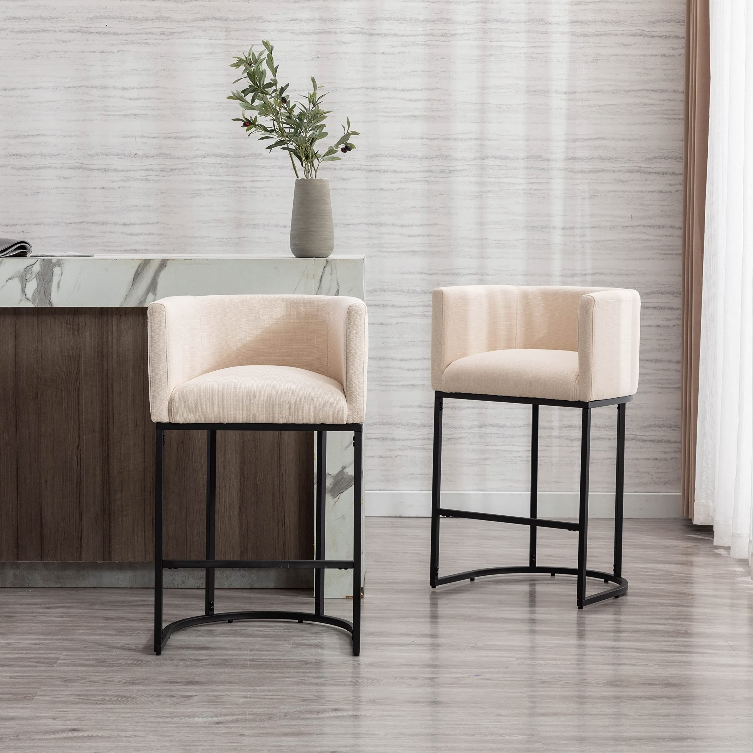 Modern Cream Linen Bar Stools Set of 2 - 29