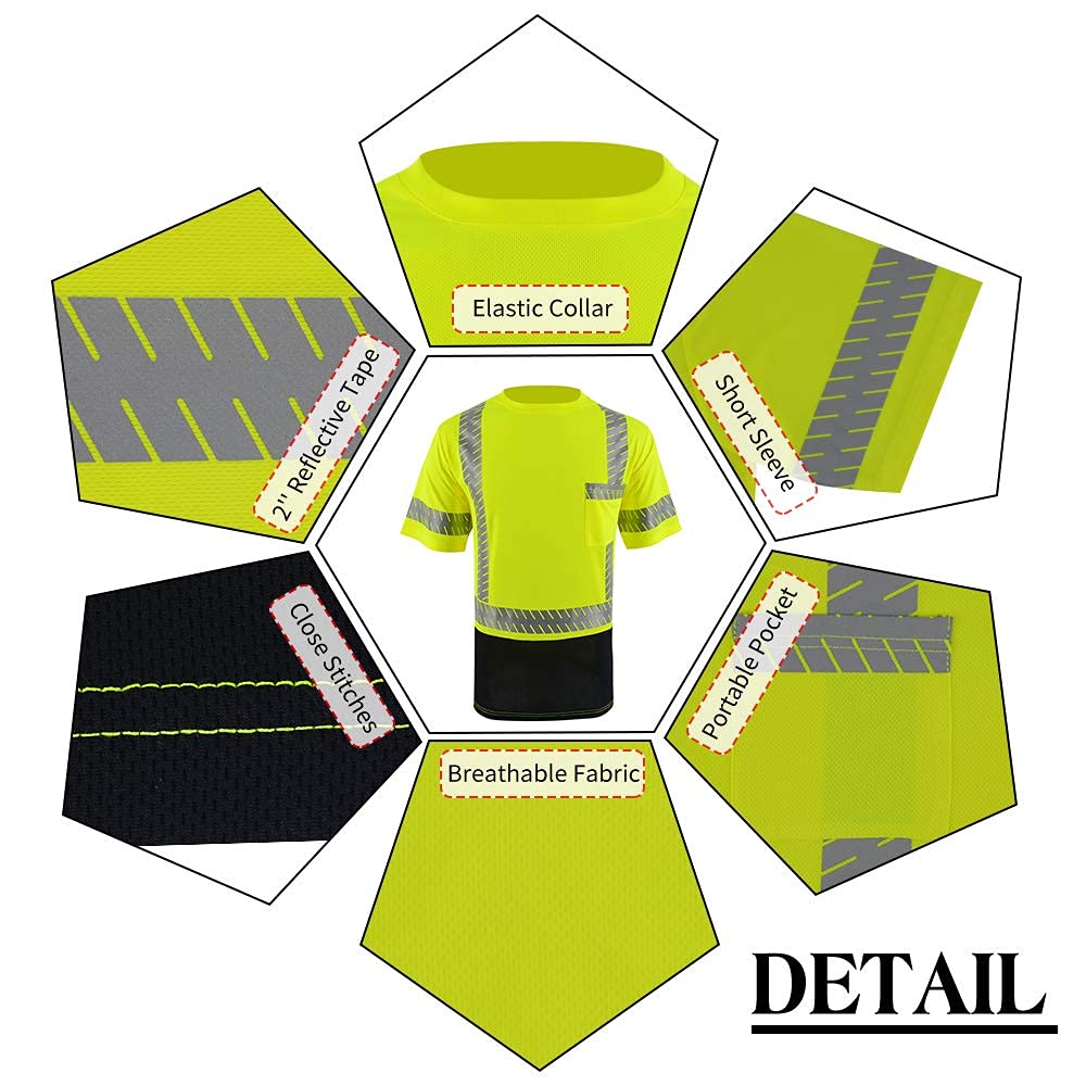 ANSI Class 3 High Visibility Safety Shirts with Reflective Strips - Black Construction Work Shirts for Men | OSHA Compliant Workwear for Road Crews & Night Workers