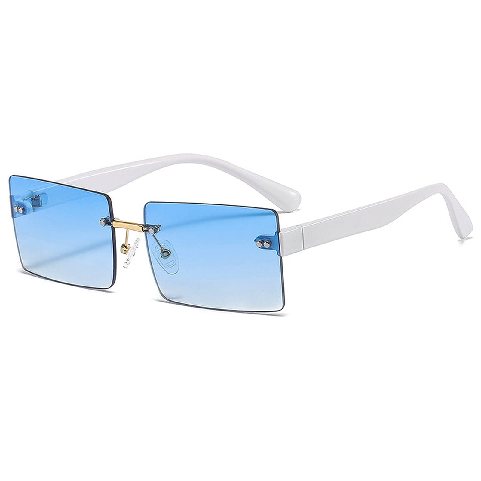 Fashionable Small Rectangle Retro Rimless Sunglasses for Women & Men - Clear Ocean Gradient Lens UV Protection Eyewear | Perfect for Beach, Driving & Outdoor Activities