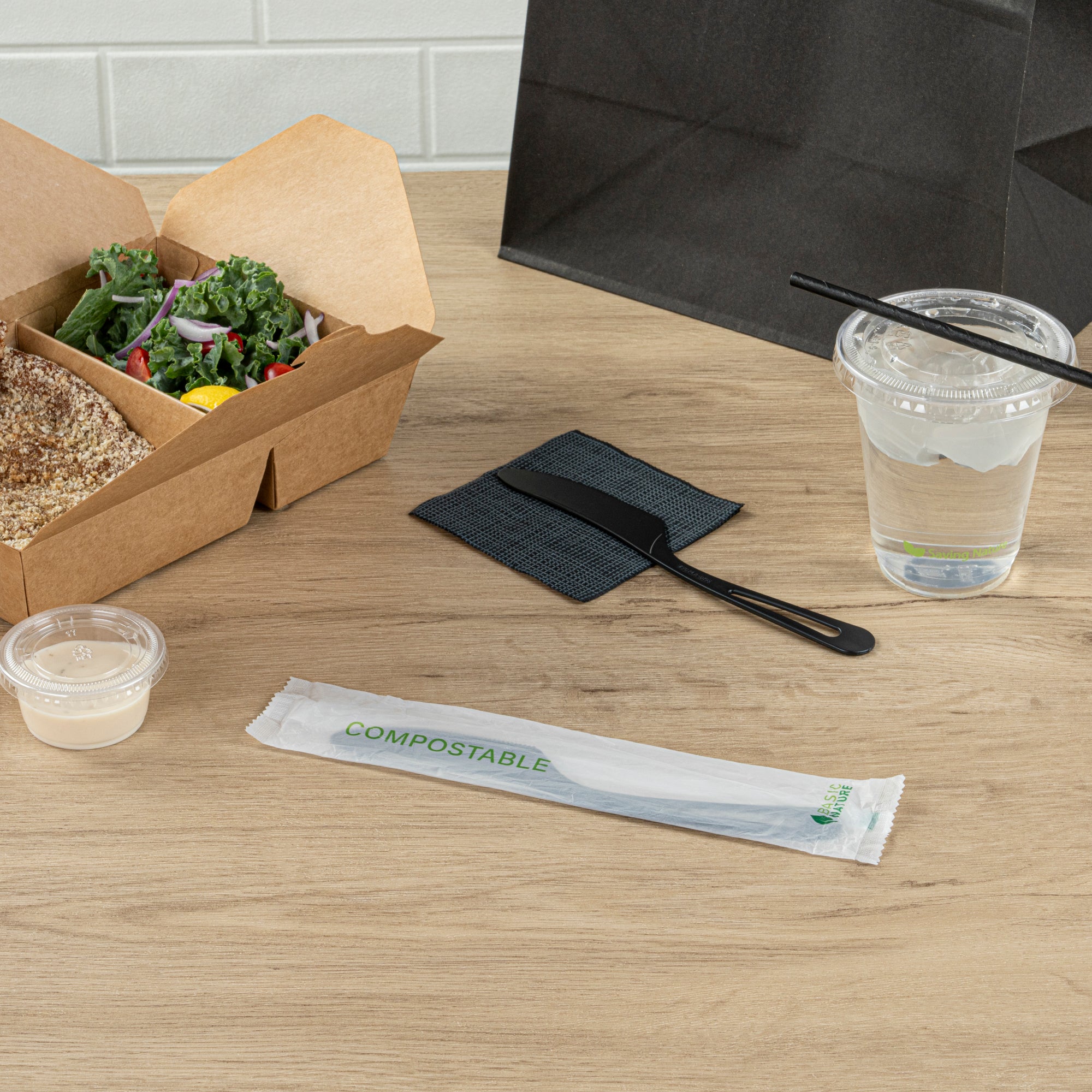 Eco-Friendly Basic Nature Black CPLA Compostable Plastic Knives – Heat Resistant, 7.5 Inch, 250 Count Box – Perfect for Parties, Picnics & Sustainable Dining