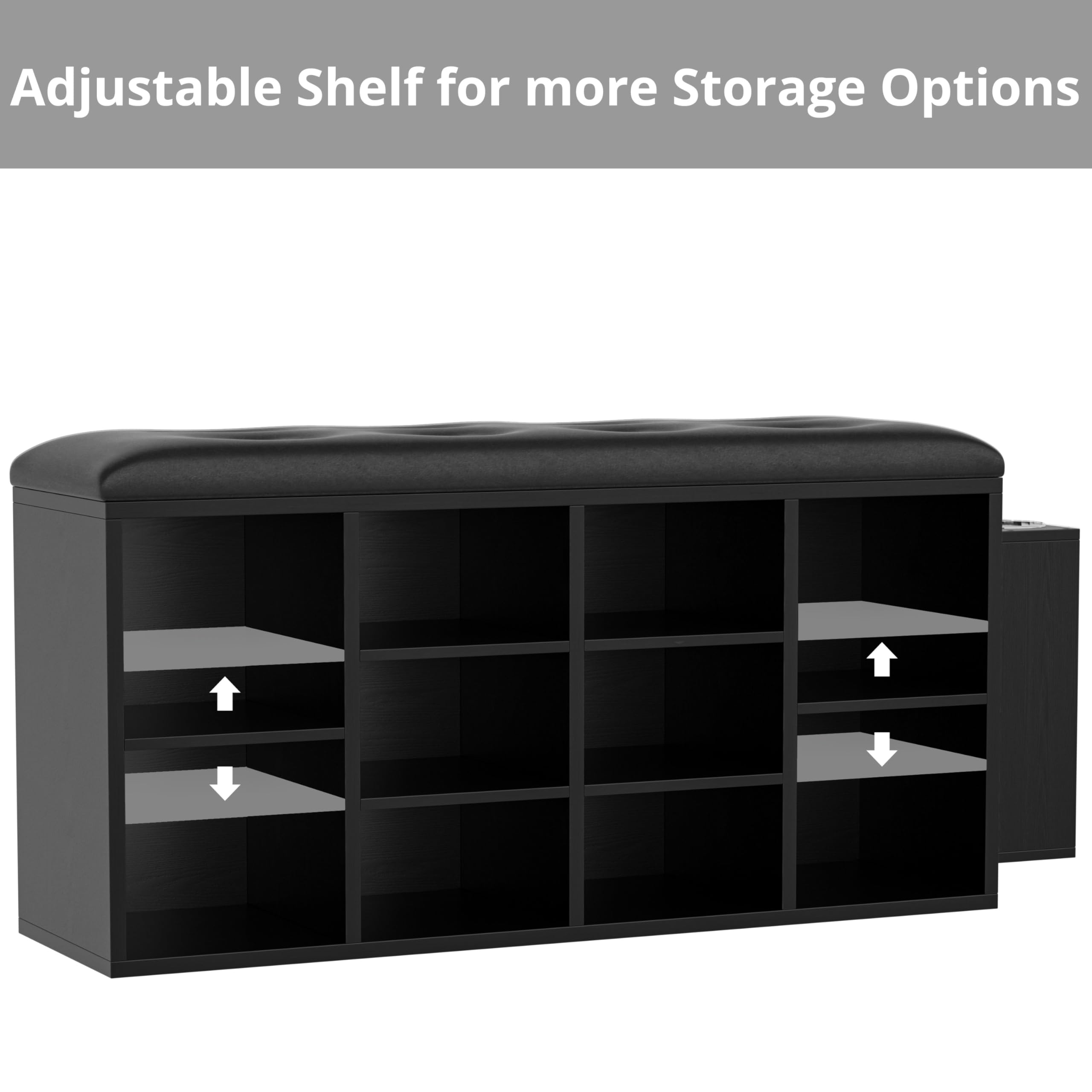 IRONCK 10-Cubby Shoe Storage Bench with Adjustable Shelves - PU Leather Entryway Organizer for Shoes, Hats & Accessories - Perfect for Living Room, Bedroom, Hallway & Mudroom Organization