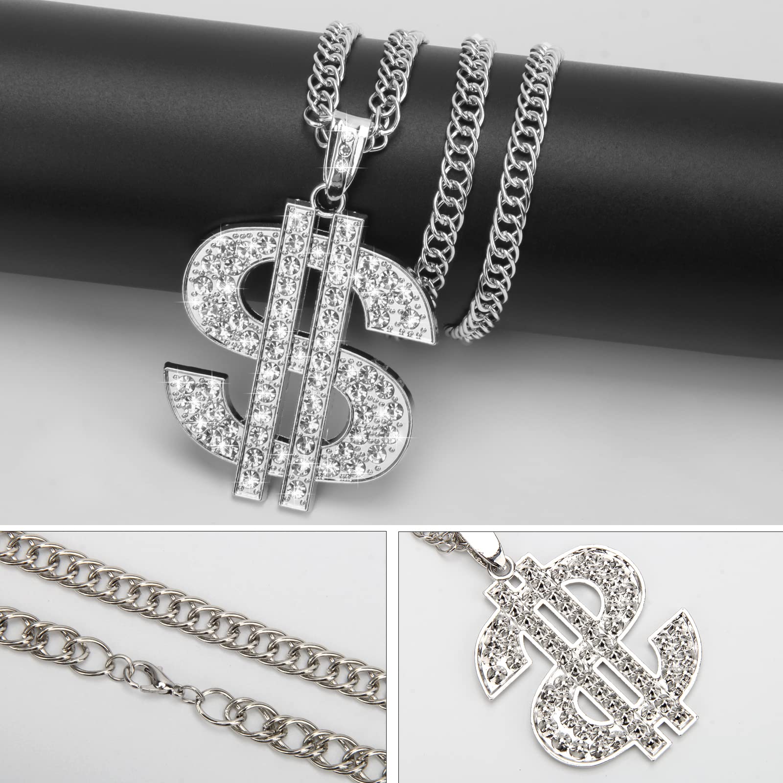 AHIER 18K Gold Plated Dollar Sign Hip Hop Chain Necklace for Men - 30 Inch Rotatable Lion Head Pendant | Perfect for Streetwear, Rap Performances & Urban Fashion Accessories