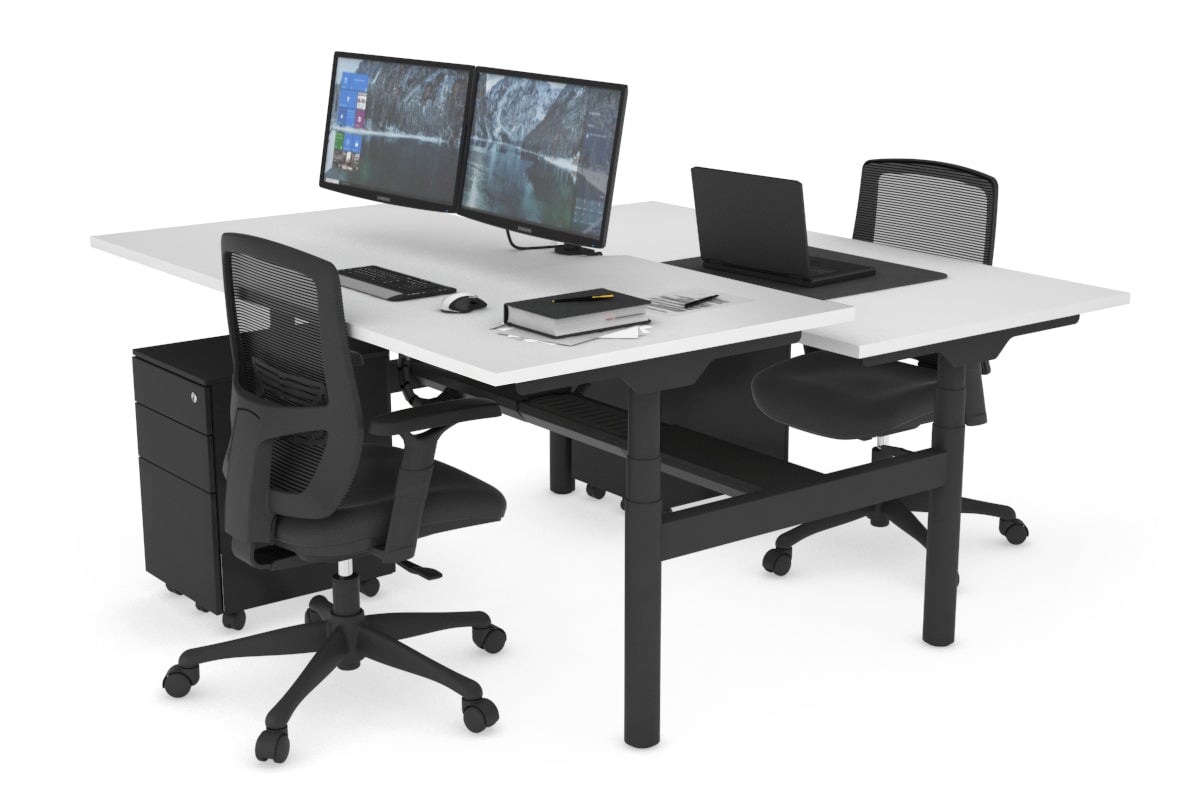 Flexi Premium Height Adjustable 2 Person H Bench Workstation - Black Frame [1600L x 800W with Cable Management] - Ideal for Office, Home Workspace & Collaborative Work Environments
