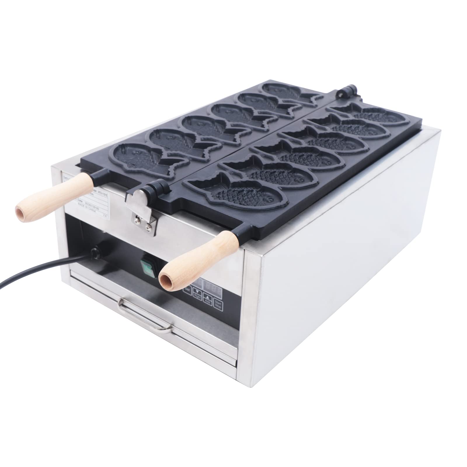 DNYSYSJ Commercial Electric Taiyaki Waffle Maker - 6 Grid Digital Display Fish-Shaped Waffle Machine with Nonstick Stainless Steel Plates - Perfect for Bubble Tea Shops, Asian Dessert Cafes & Home Breakfast