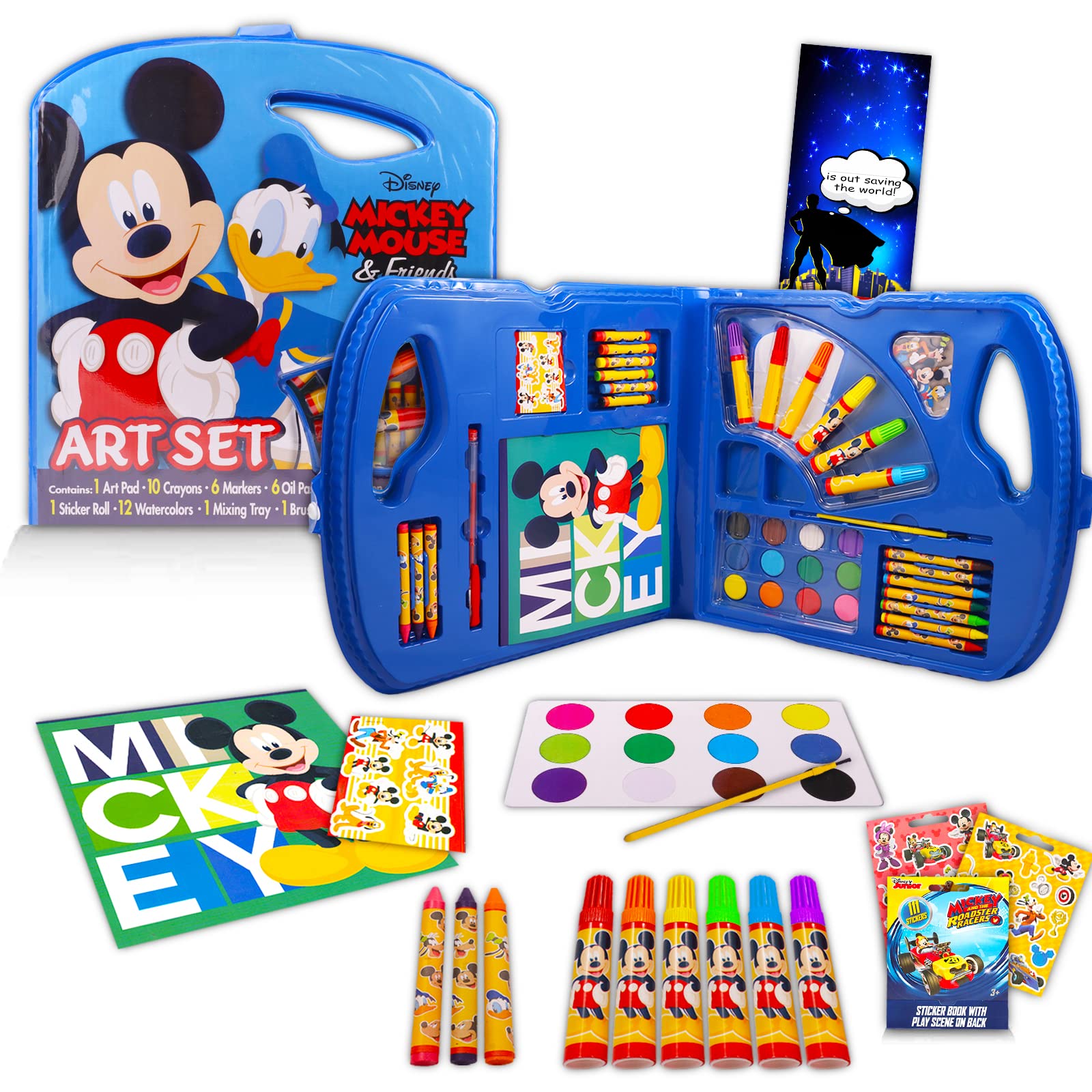 Disney Mickey Mouse 40-Piece Kids Art Set with Coloring Pad & Paint - Perfect for Birthday Gifts, Creative Play & School Art Projects