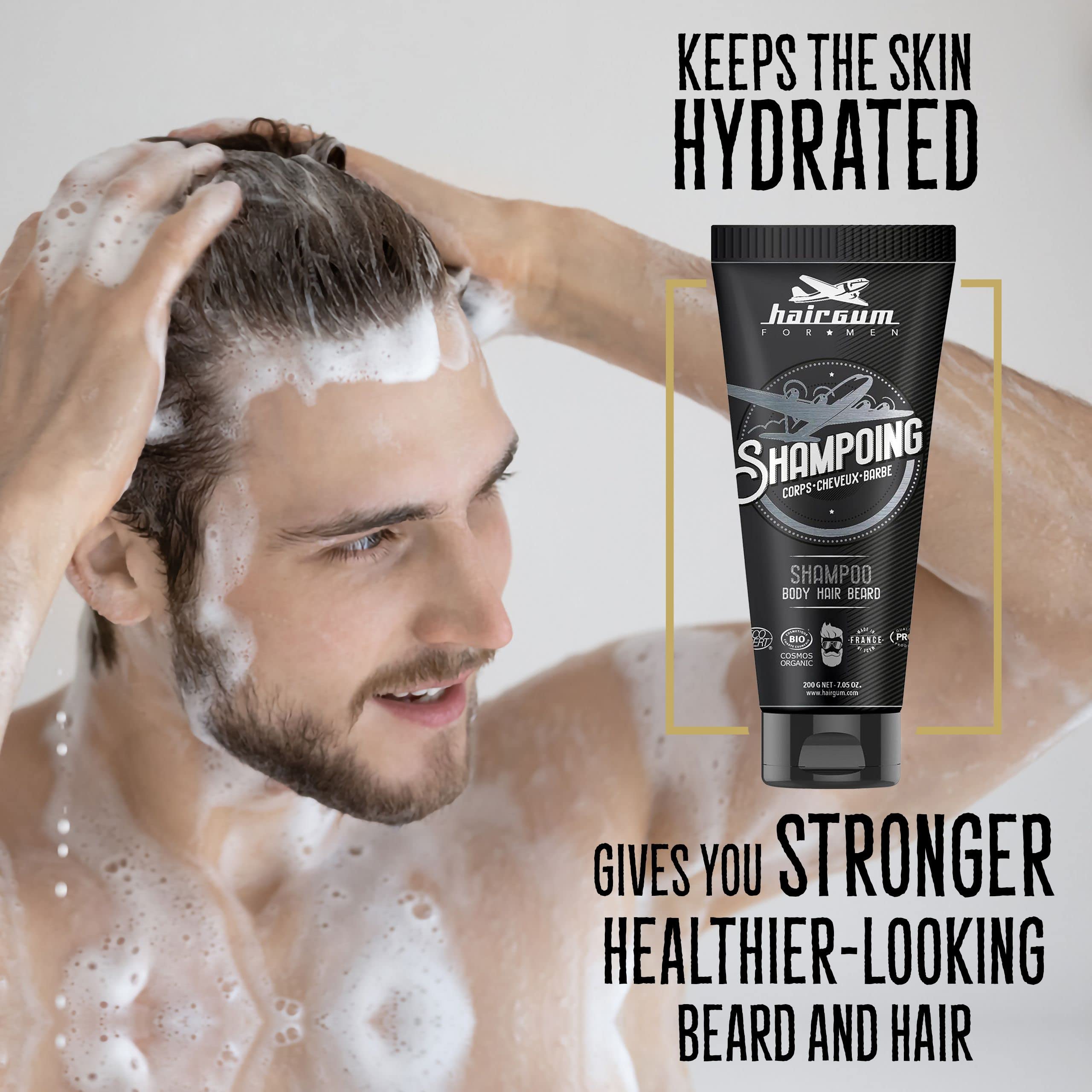 Organic Men's Hair & Beard Shampoo with Shea Oil - All-in-One Cleansing & Moisturizing Shampoo for Hair, Beard & Mustache - 7 oz | Daily Grooming for Soft, Healthy Hair & Facial Hair at Home or Gym