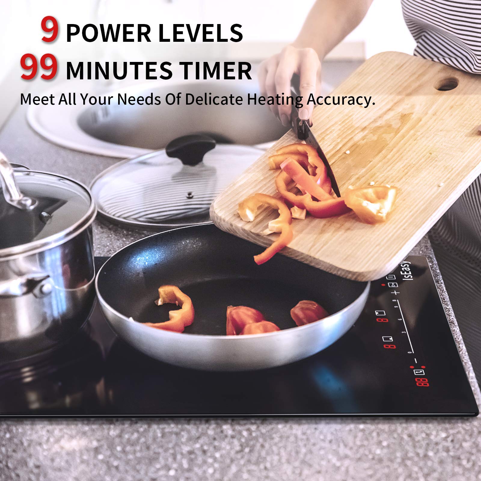 Double Induction Cooktop - 3400W Electric Induction Stove with 2 Zones, 29cm Built-in Ceramic Glass Surface, Touch Controls & Timer - Perfect for Home Kitchen, RV, and Small Spaces