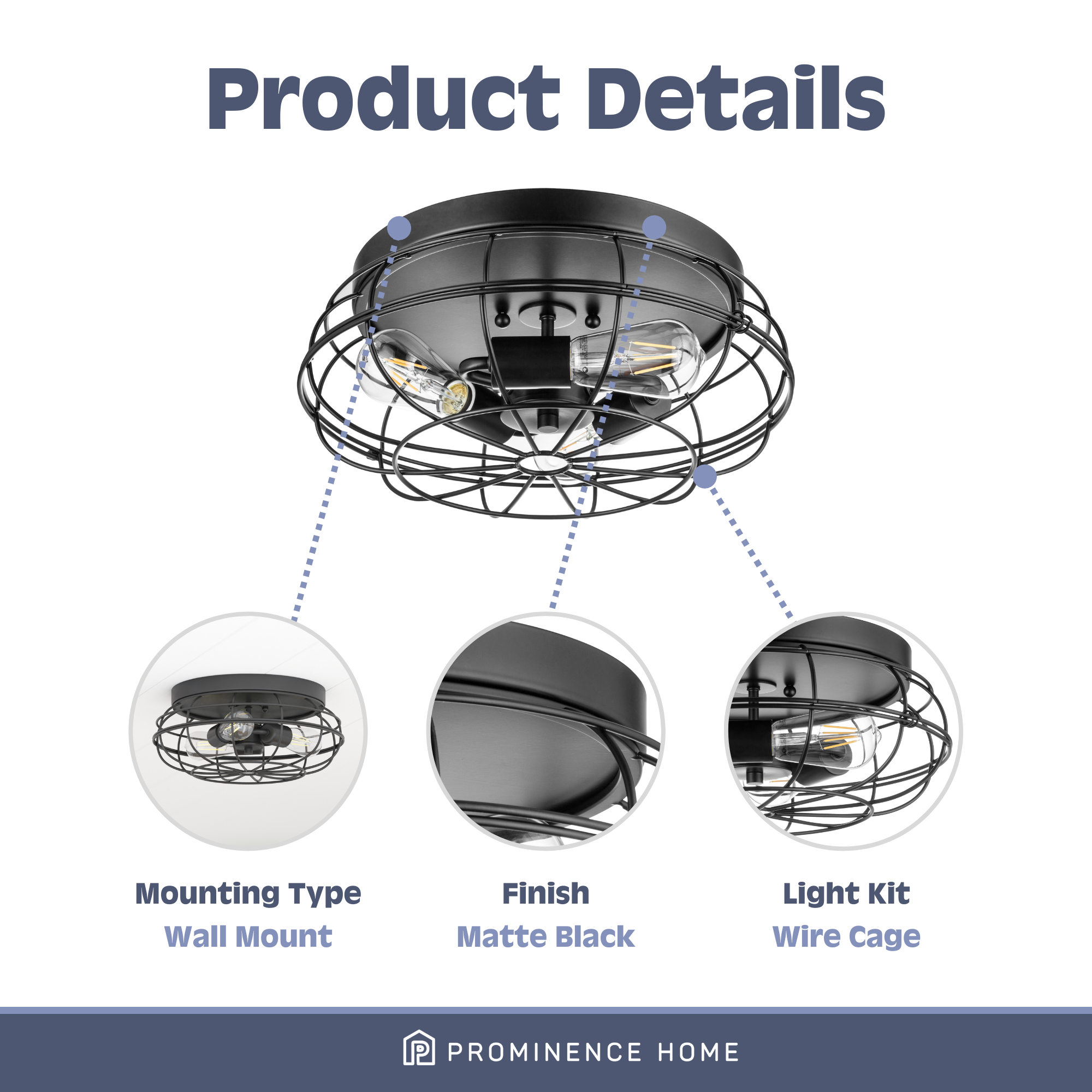 Lincoln Woods Industrial Flushmount Light Fixture - Matte Black Wire Cage Ceiling Light for Warehouse, Garage & Loft Lighting