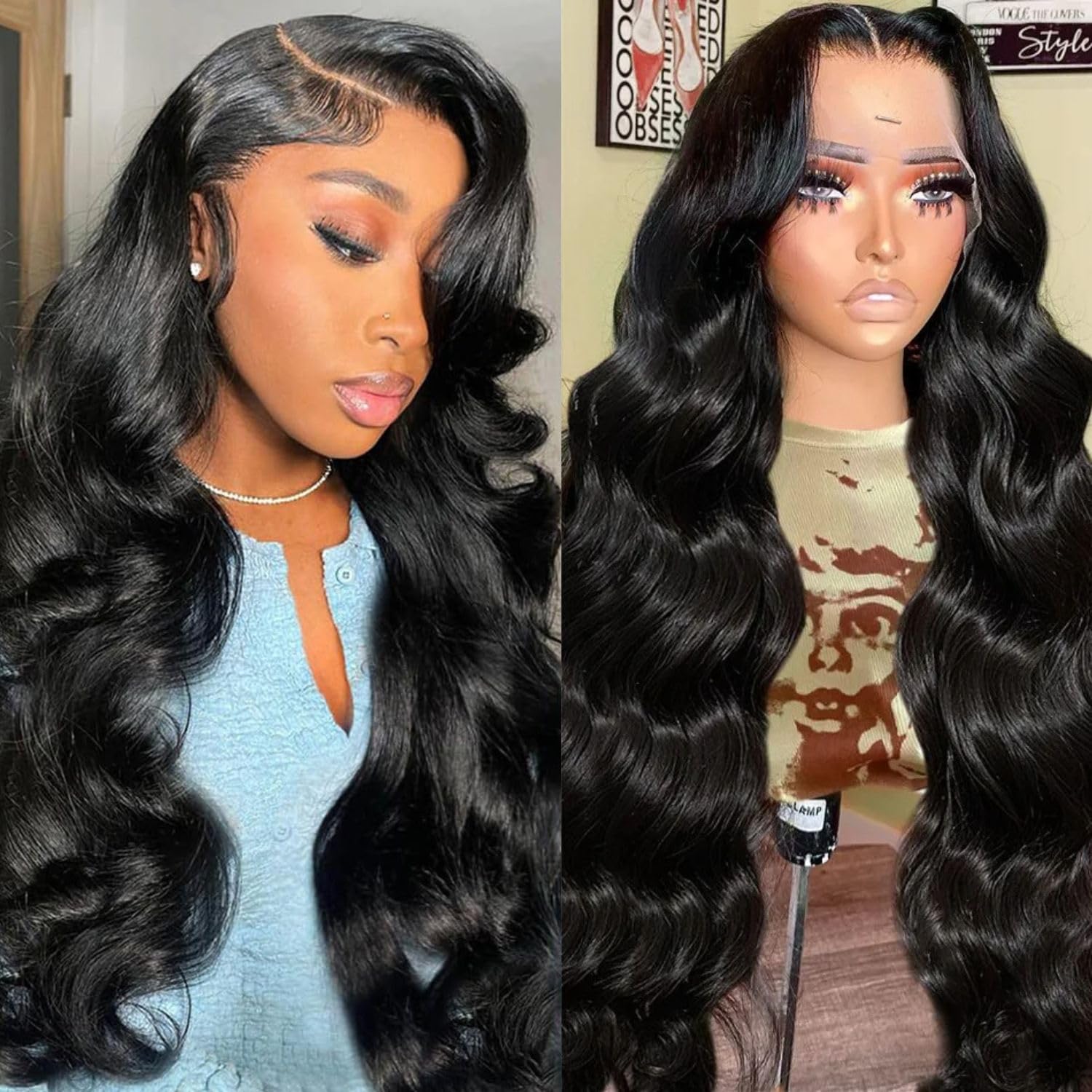 13x6 HD Lace Front Human Hair Wig - 200% Density 26 Inch Body Wave Frontal Wig with Baby Hair | Pre-Plucked | Glueless | 100% Real Human Hair | Natural Black | Perfect for Daily Wear, Parties & Special Occasions