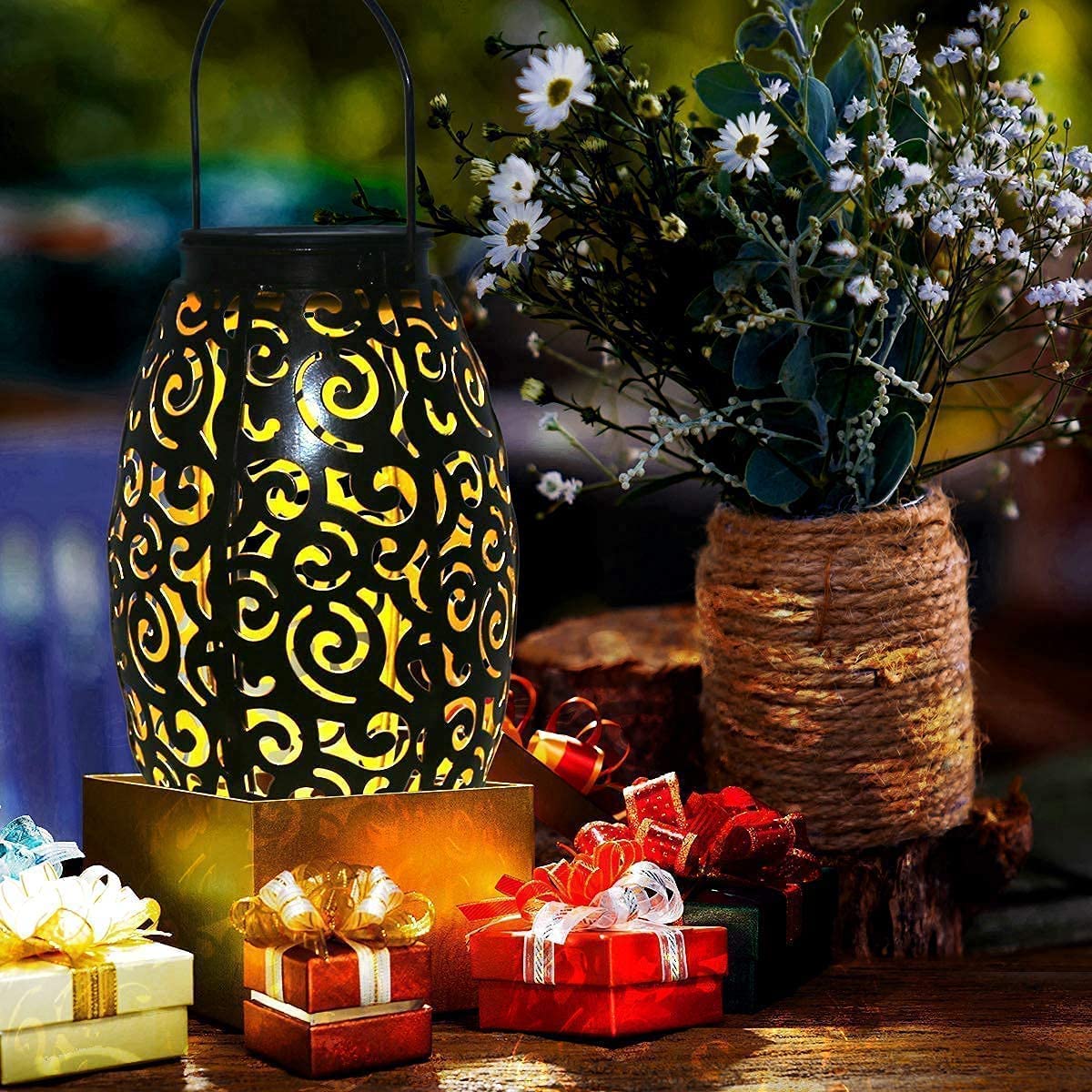 ESGarden Solar Powered Outdoor Hanging Lantern - Waterproof Bronze Metal Garden Light for Patio, Yard, Pathway - Perfect Gardening Gift & Mother's Day Present (1 Piece) - Ideal for Evening BBQs, Romantic Backyard Ambiance & Pathway Illumination