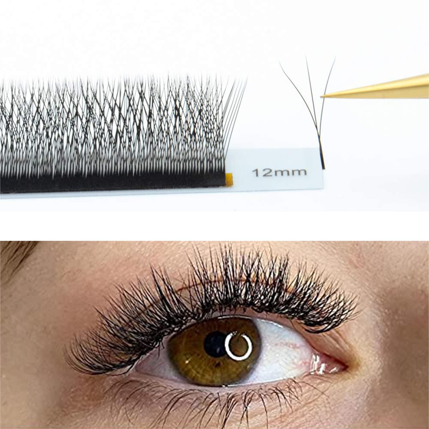 3D Volume W Eyelash Extensions - 0.07D Curl 12mm Easy Fan W-Shaped Premade Clusters (Black) for Dramatic Eye Makeup & Special Occasions