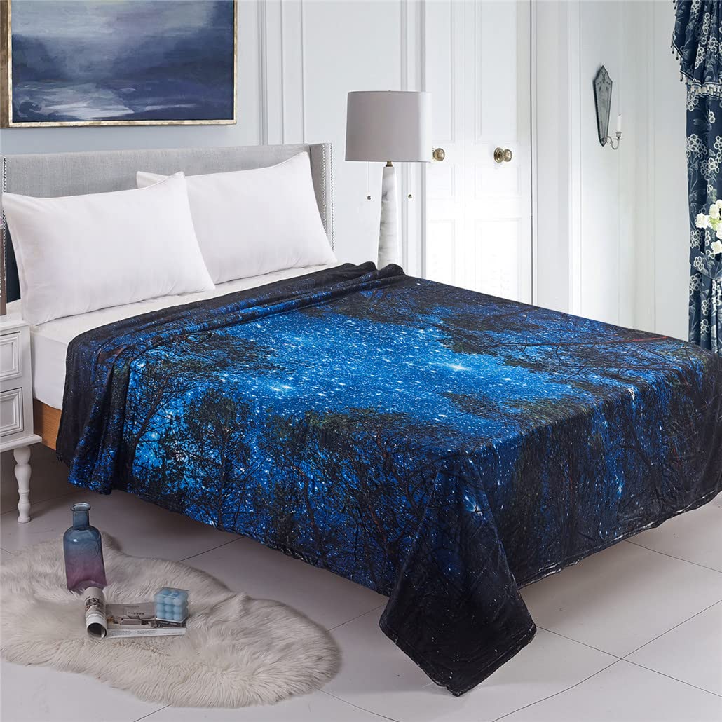 Starry Night Galaxy Fleece Throw Blanket - 80 x 58 Inch Soft Cozy Blanket for Couch, Sofa, Bed & Travel - Perfect for Home Decor, Camping & All Seasons Use
