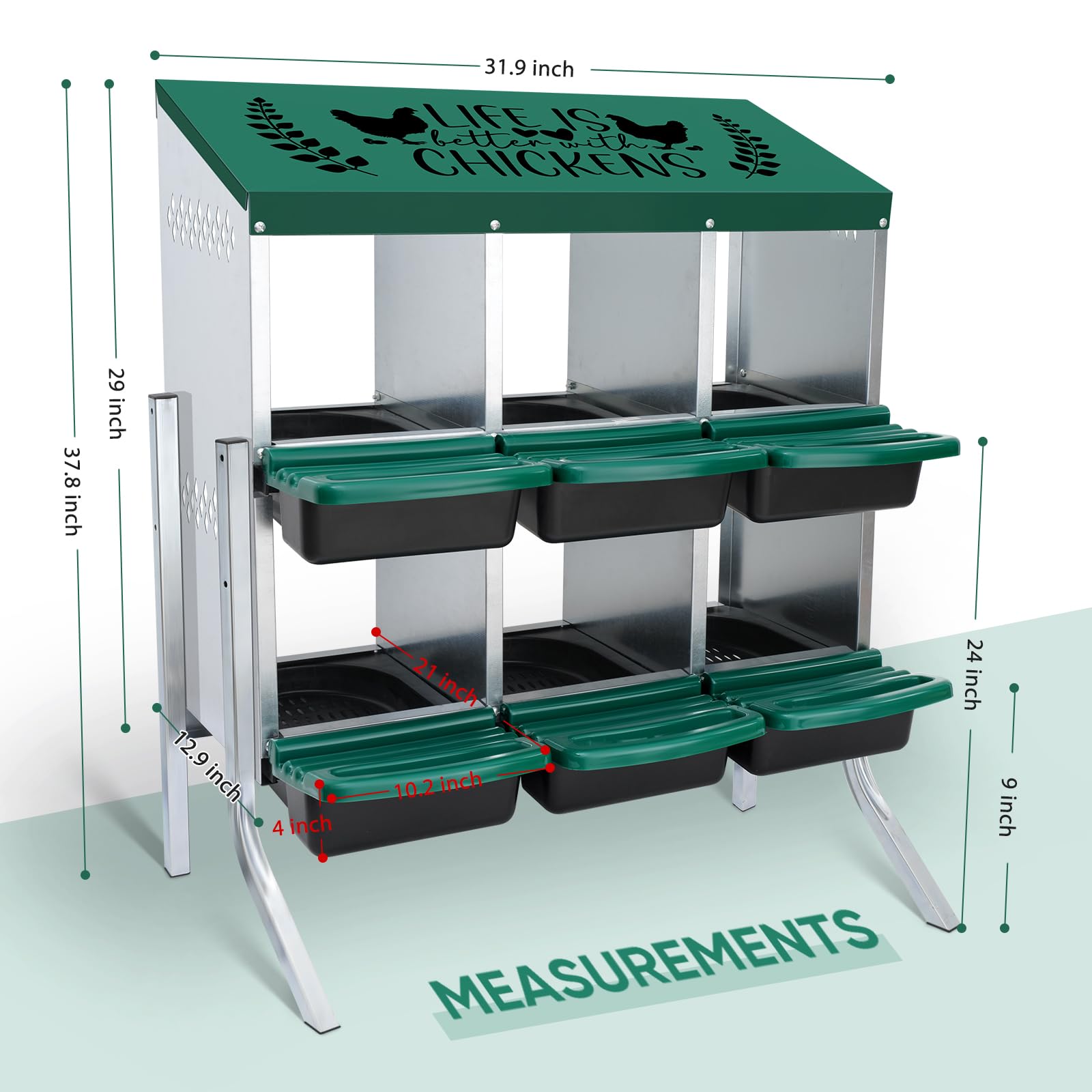 Tgeyd Nesting Boxes for Chickens - 6 Hole Chicken Egg Laying Box with Perch - Brooder Box for Up to 24 Hens - Perfect for Chicken Coops, Poultry Farms & Backyard Flocks