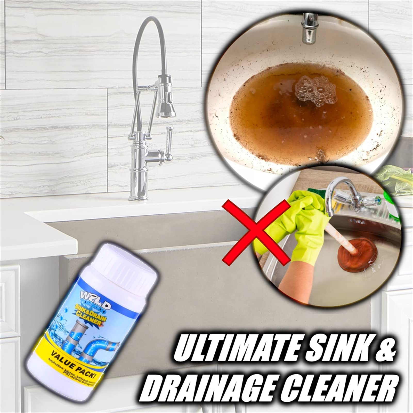 Wild Tornado Pipe Dredge Deodorant - Powerful Sink & Drain Cleaner | Portable Powder Clog Remover for Kitchen, Toilet & Bathroom Pipes | Fast-Acting Chemical Cleaning Agent for Home & Commercial Use