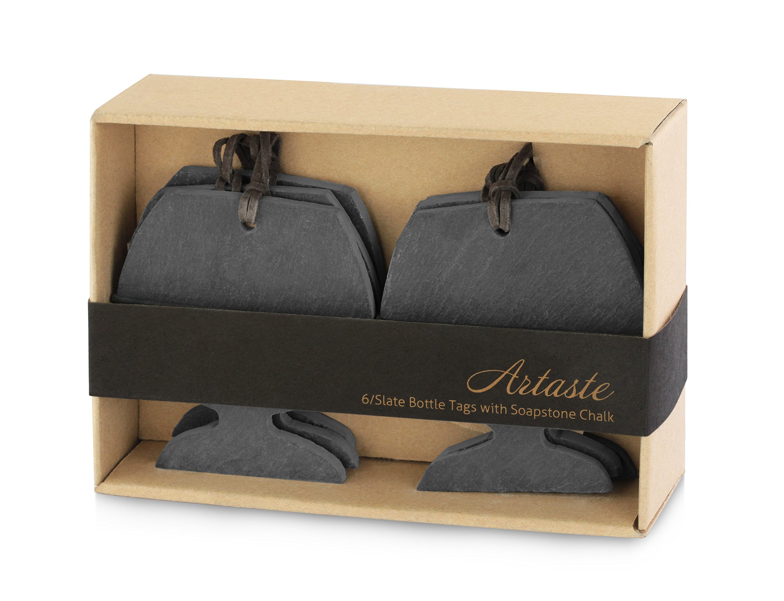 Artaste 28652 Slate Wine Tag & Soapstone Chalk Set - 3.25 x 3 Inch (6-Pack) - Perfect for Wine Bottle Labeling, Party Favors & Chalkboard Writing
