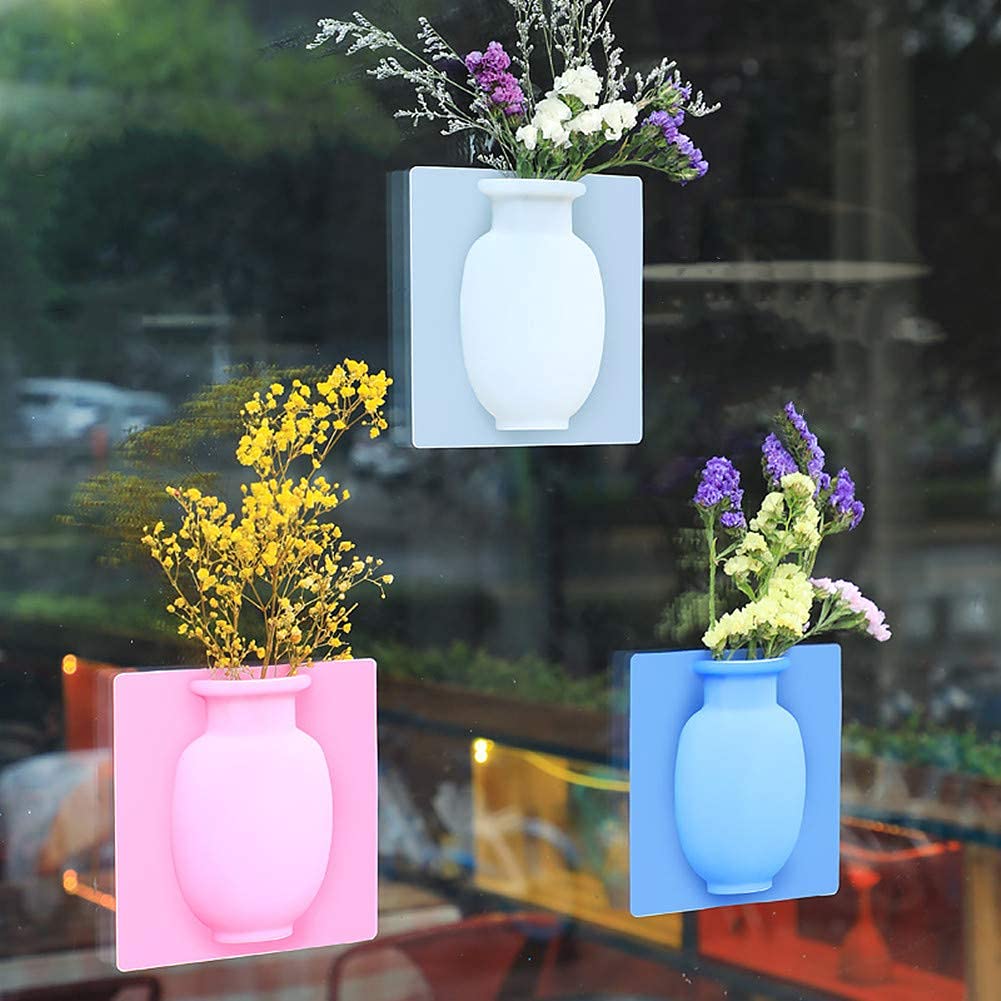 Sticky Silicone Vase for Windows - 3 Pack Reusable Wall-Mounted Flower Pots with Strong Suction Cups - Perfect for Fridge Doors, Glass Windows, Ceramic Tiles - Ideal for Home Decor, Kitchen, Office & Small Space Gardening
