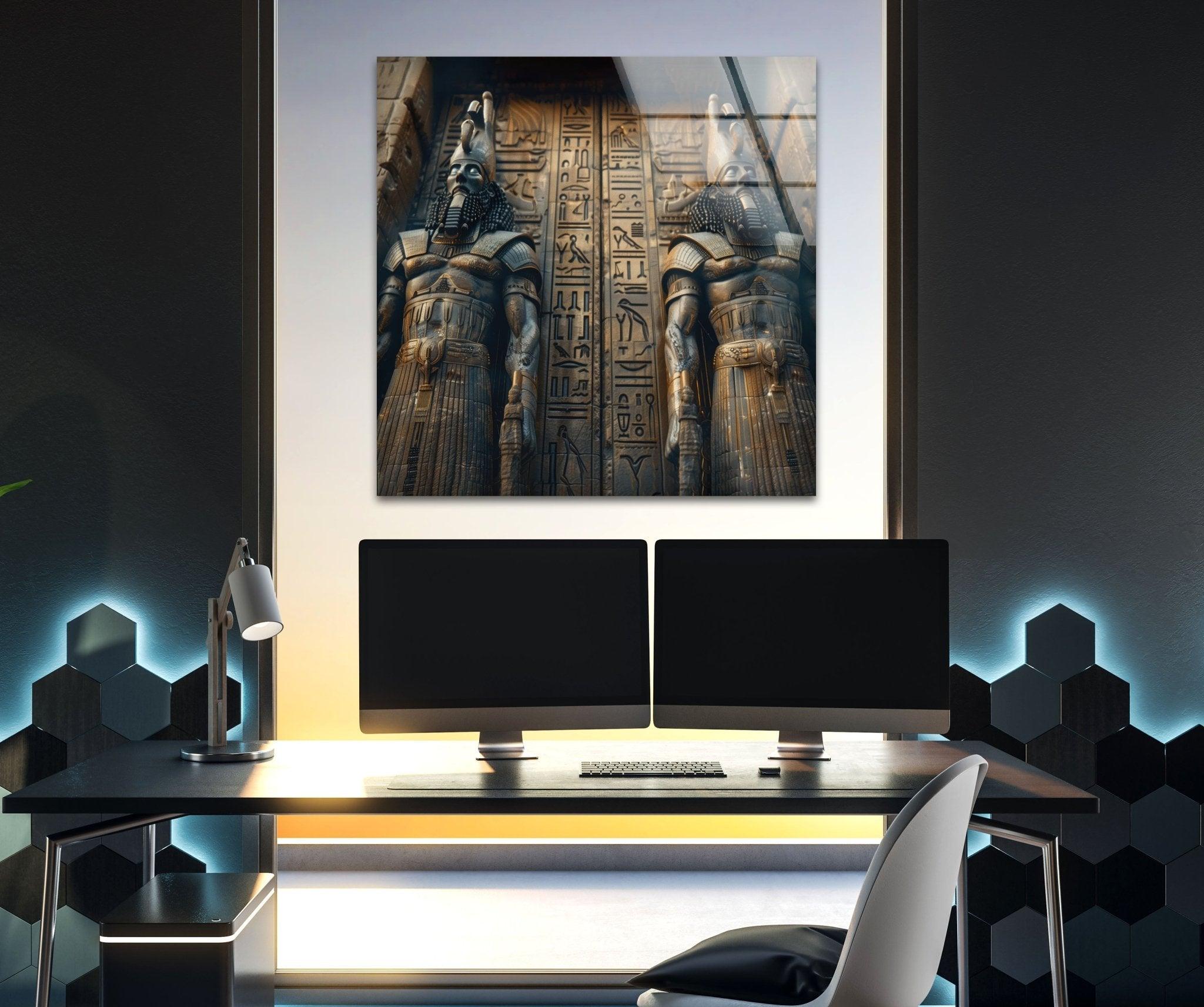Ancient Mesopotamia Guardian Glass Wall Art - Handmade Stained Glass Decor for Home & Office - Perfect for Living Room, Bedroom, or Gift