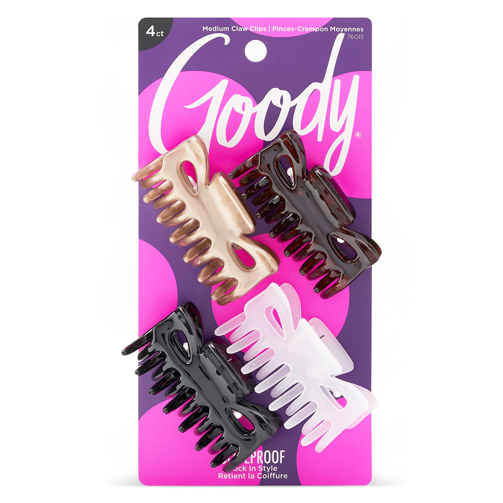 Goody SlideProof Classics Medium Claw Clips - 4 Pack, Assorted Neutral Colors, Strong Grip Hair Clips for Women & Men, Hair Styling Accessories for All Hair Types - Perfect for Work, School, Travel and Everyday Use