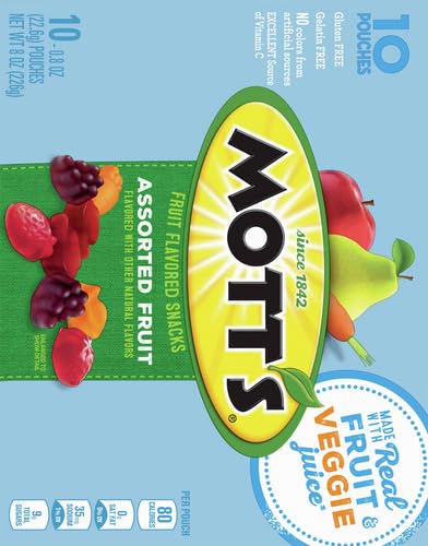 Mott's Assorted Fruit Flavored Snacks - Gluten Free, 10 Count (8 oz) - Healthy Kids Lunchbox Snacks & On-the-Go Treats for School, Work & Travel