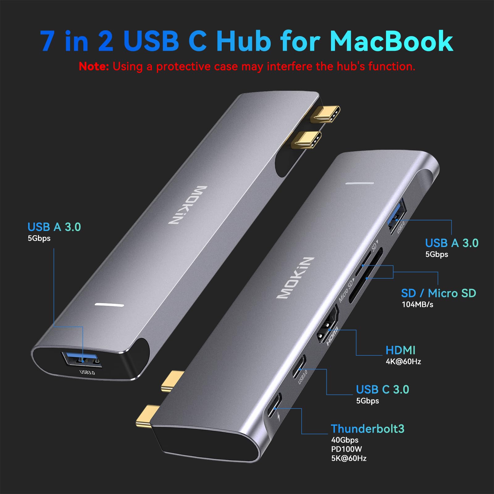 7-in-1 USB C Hub Adapter for MacBook Pro 2023/2022/2021 & MacBook Air M1/M2/M3 - Thunderbolt 3 Dock with 4K HDMI, 2 USB 3.0 Ports, SD/TF Card Reader, 100W PD Charging - Perfect for Work, Travel & Home Office Setup