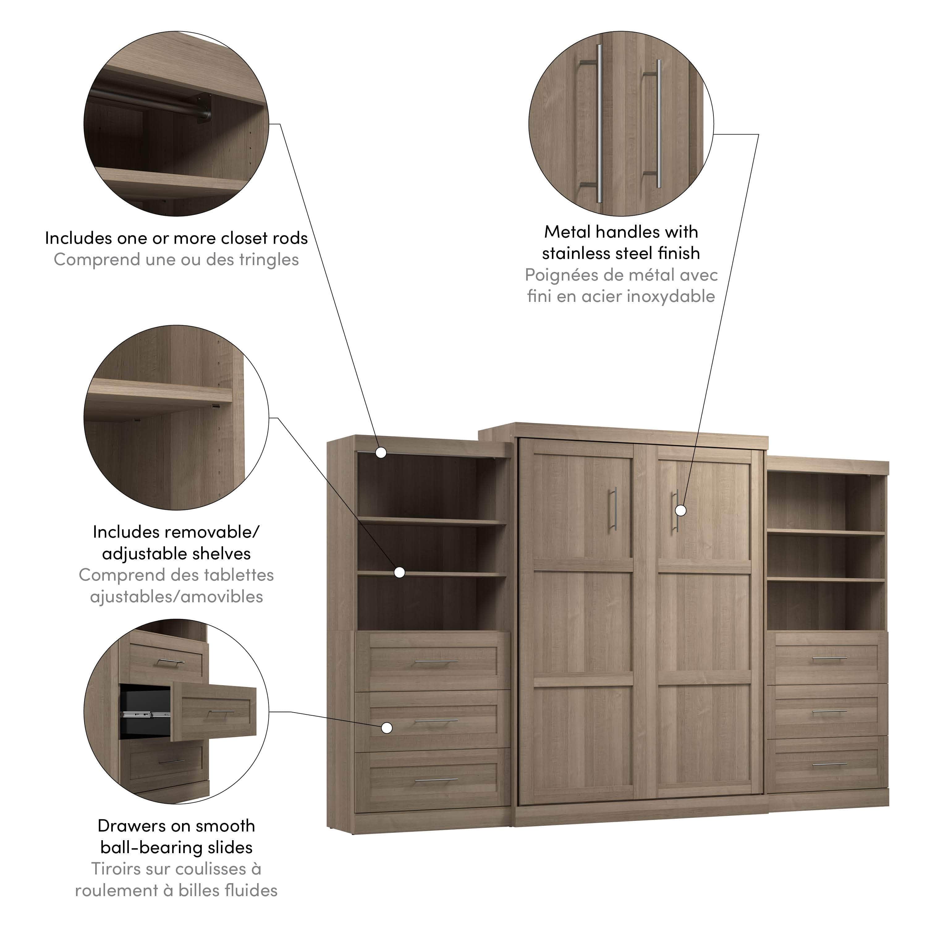 Pur Queen Murphy Wall Bed with 2 Storage Drawers - Space Saving Fold Down Bed (136 Inch) in 6 Colors | Perfect for Small Apartments, Guest Rooms & Home Offices