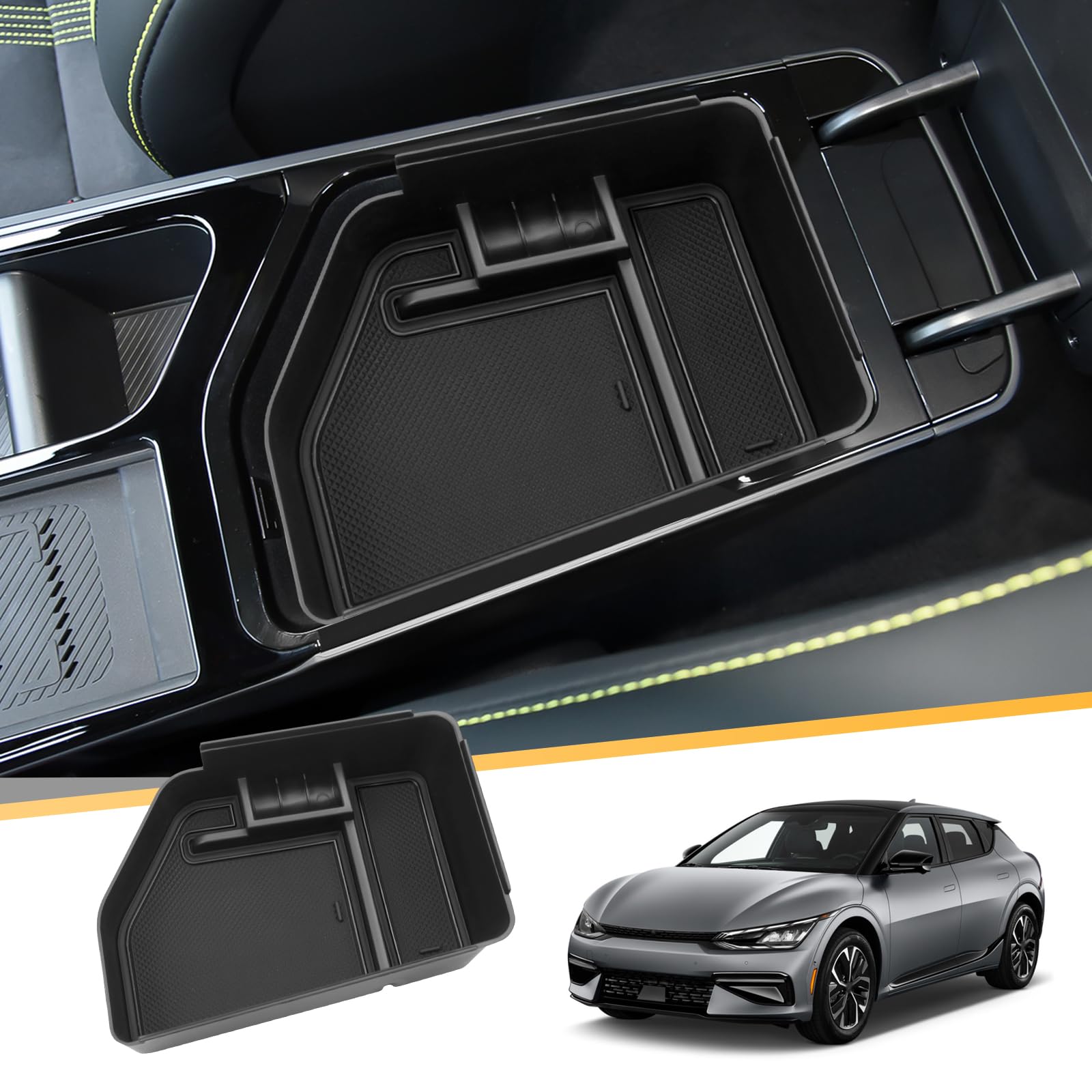2022-2024 Kia EV6 Center Console Organizer - Premium Armrest Storage Tray with Sunglasses Holder | Car Interior Accessories for EV6 Models | Perfect for Road Trips & Daily Commuting (Black)