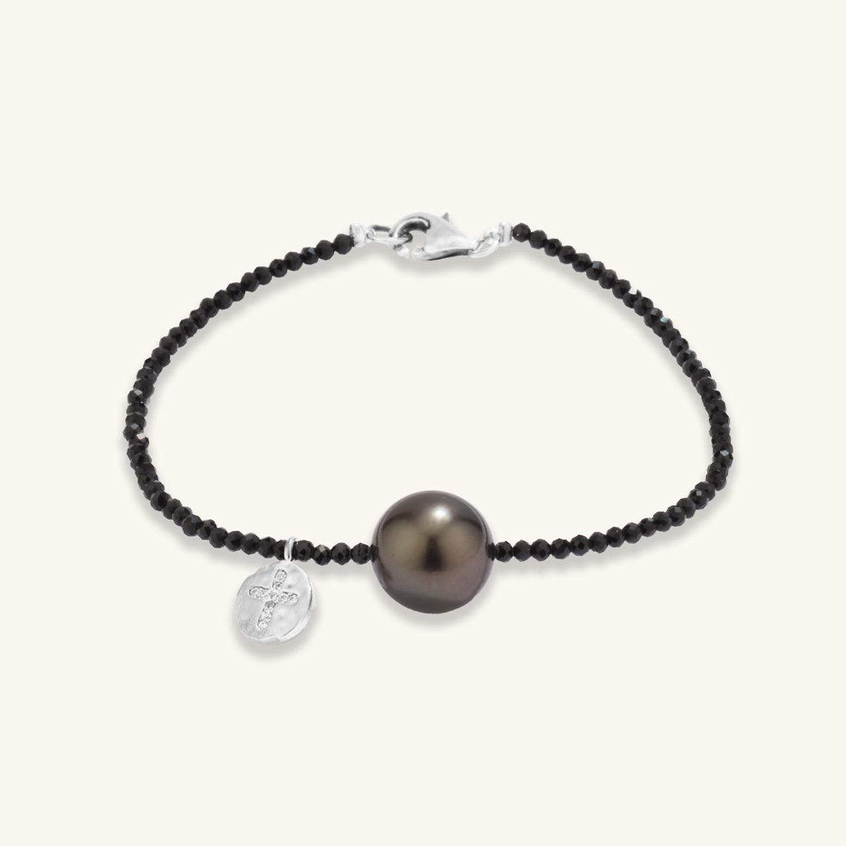 Elegant Black Spinel & Tahitian Pearl Bracelet for Women | Handmade Jewelry Gift for Wedding, Anniversary & Special Occasions