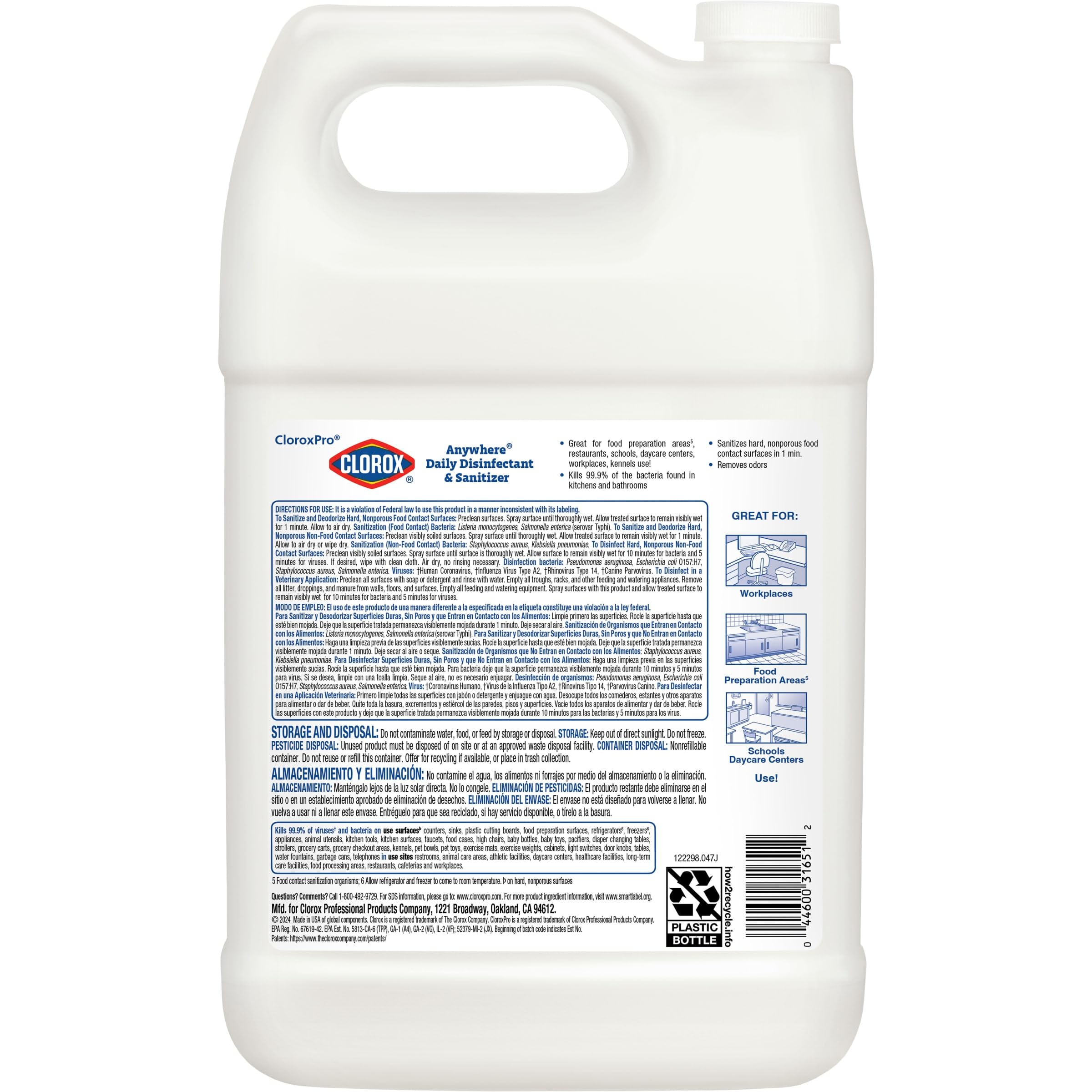 CloroxPro Disinfectant & Sanitizing Spray Bottle (4-Pack, 128oz) - Hospital-Grade Disinfectant Cleaner for Home, Office & Public Spaces - Kills 99.9% Germs & Viruses - Ideal for Daily Cleaning, Disinfection & Sanitizing Surfaces