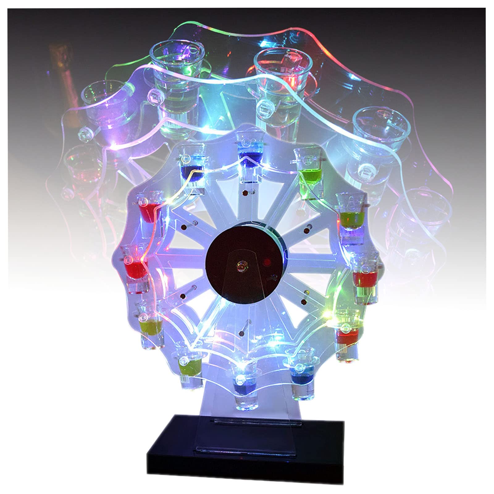LED Rechargeable Rotating Shot Glass Holder - 12 Storage Holes for Cocktails & Wine Glasses | Colorful Countertop Display for Parties, Bars, Clubs & Home Entertainment | Perfect for Nightclubs, KTV Lounges & Wine Coolers | Durable & Stylish Drinkware Organizer