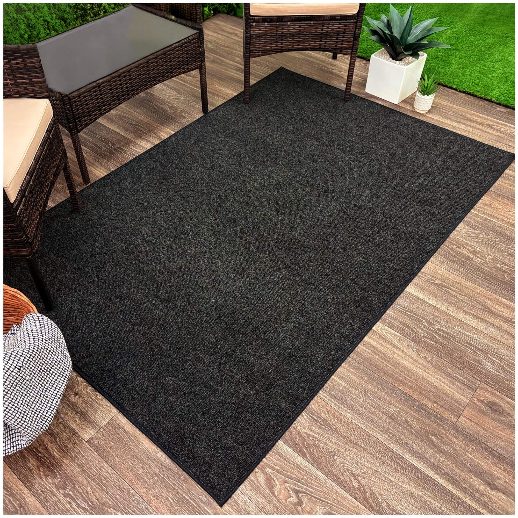 KOECKRITZ Ultra-Thin Outdoor Rug - Lightweight & Quick-Dry Indoor/Outdoor Carpet for Patio, Deck, Pool, Dock, Boat, Balcony & Events - 4x8 Black Ice - Perfect for Summer Gatherings, Beach Trips & Waterfront Relaxation