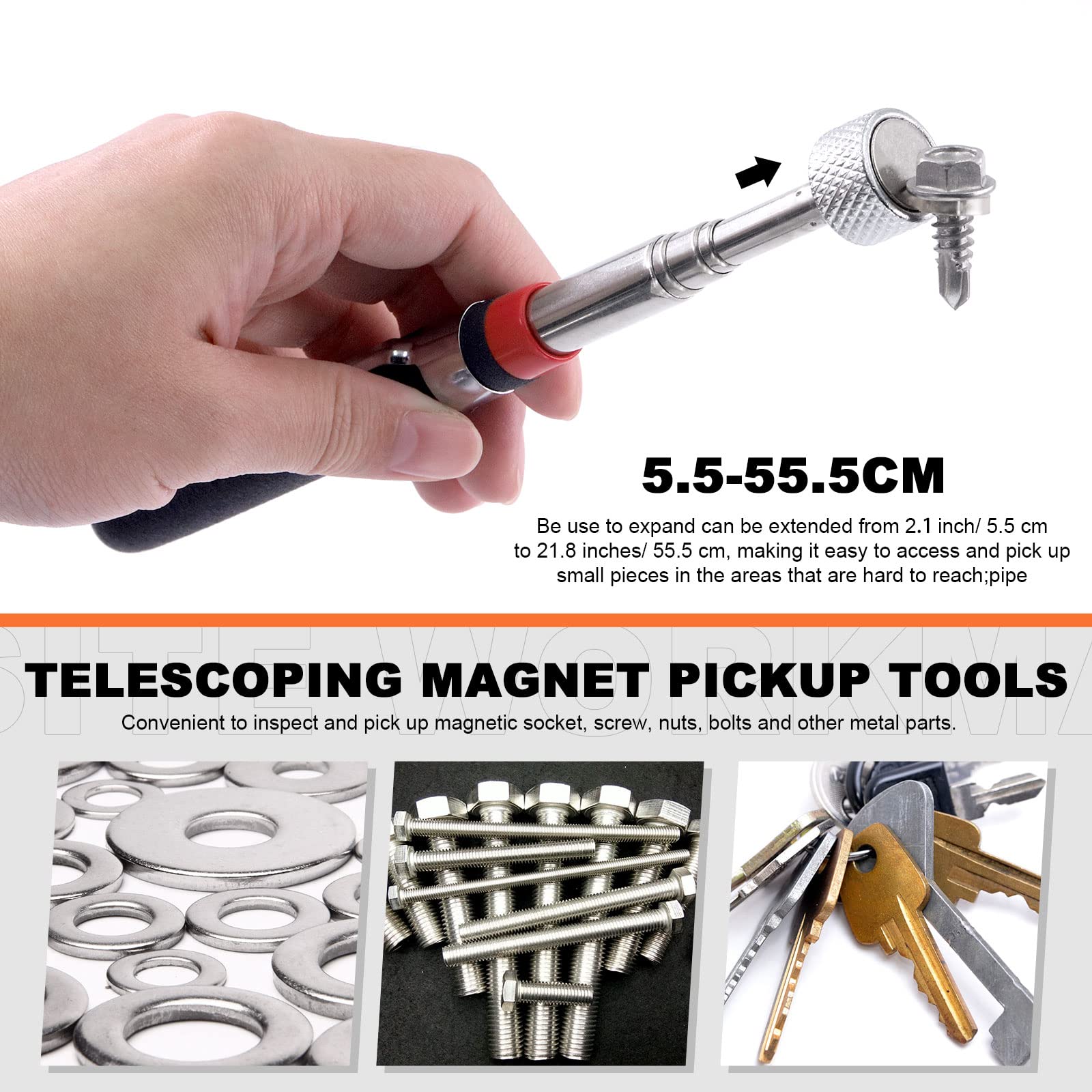 Tanstic 4-Piece Round Magnetic Tray Set with Telescopic Pickup Tool - 3