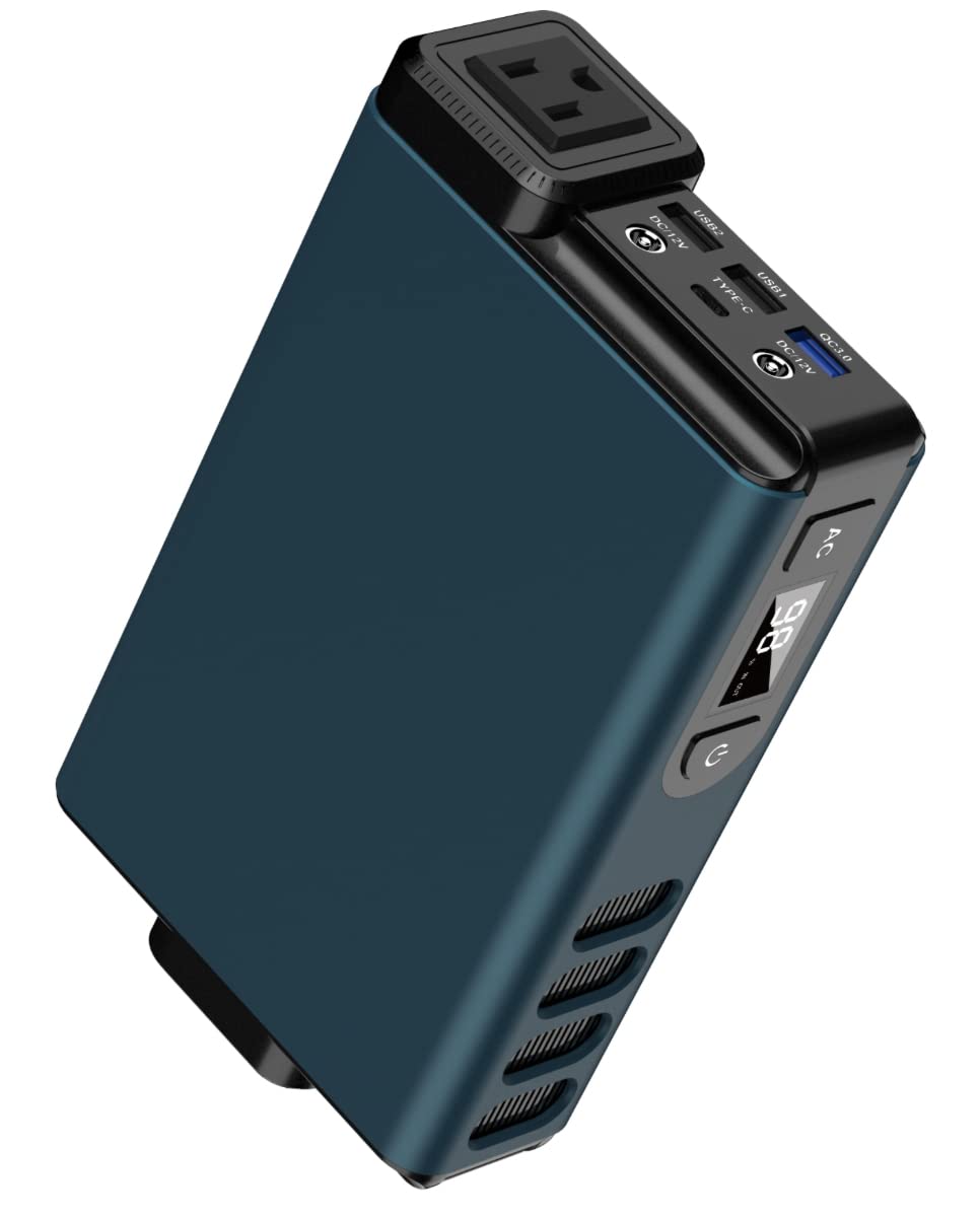 Portable Power Station 115Wh 150W - Blue Outdoor Lithium Battery with AC Outlet, USB, USB-C & DC Ports for Camping, Travel, Fishing, Emergency Backup & Off-Grid Power