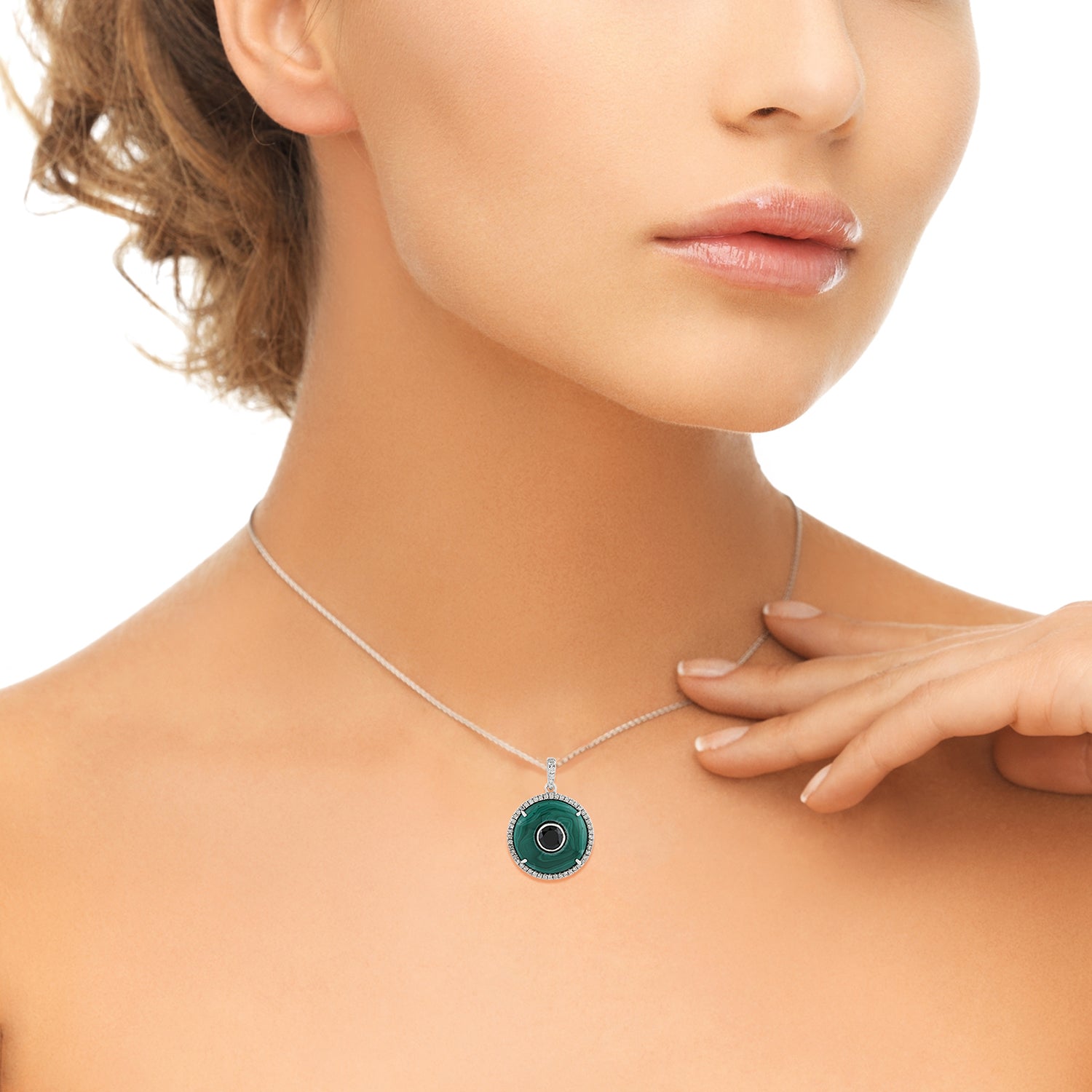 18K White Gold Malachite Evil Eye Pendant with Spinel & Diamond Accents - Elegant Jewelry Gift for Protection & Good Luck | Perfect for Birthdays, Anniversaries & Spiritual Occasions