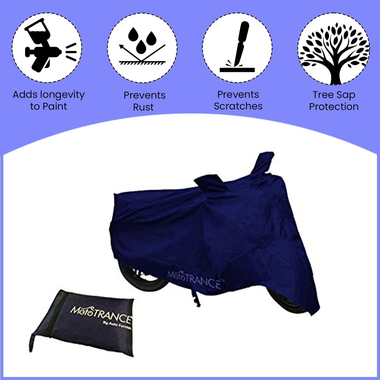 Mototrance Waterproof Blue Motorcycle Cover for Hero Splendor Plus - All-Weather Protection for Outdoor & Indoor Bike Storage