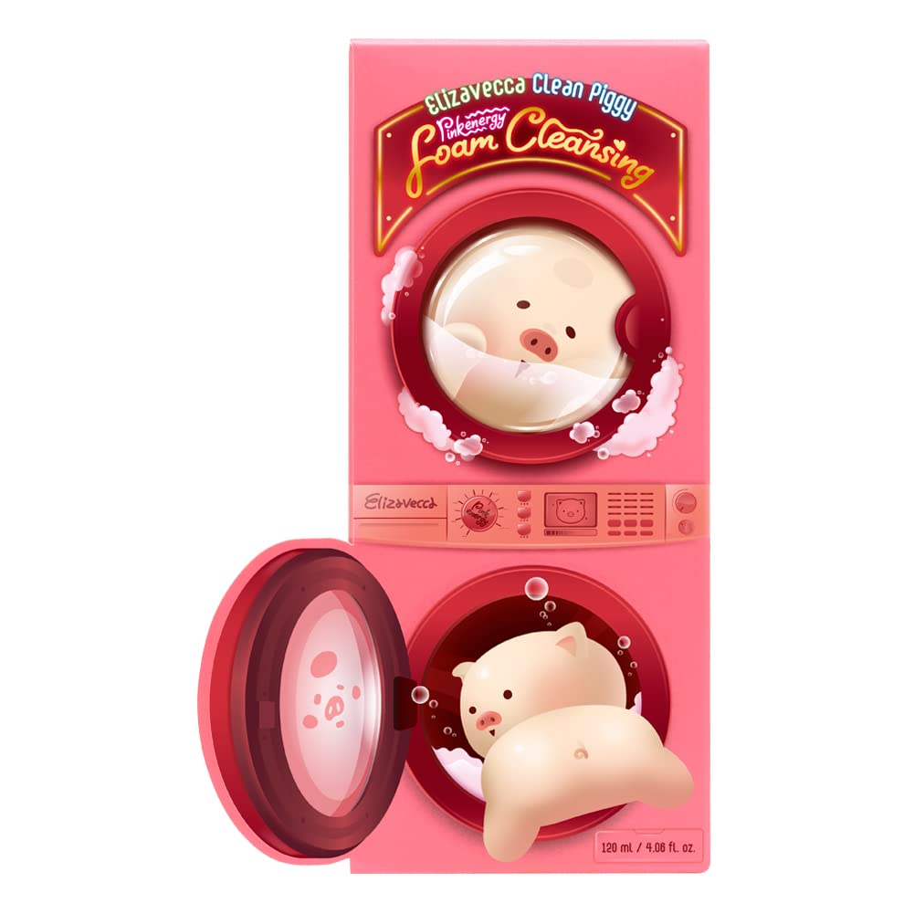 Elizavecca Clean Piggy Pink Energy Foam Cleanser 120ml/4.06oz - Oil Control Face Wash for Oily & Acne-Prone Skin, Gentle Makeup Remover & Daily Facial Cleanser | Deep Cleansing for Clear, Refreshed Skin | Perfect for Morning & Night Skincare Routine