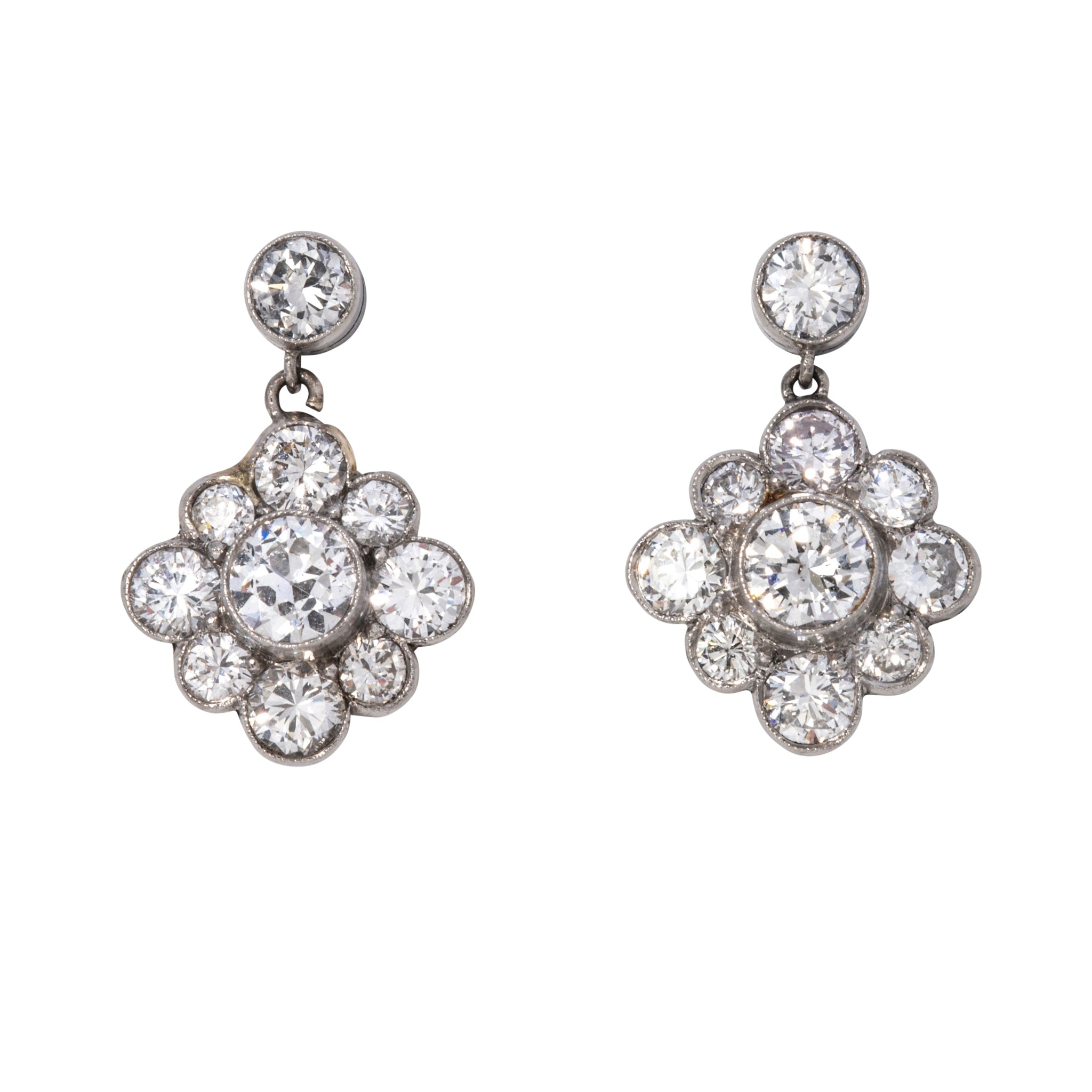 3 Carat Total Weight (CTW) Diamond Cluster Drop Platinum Earrings for Women | Elegant Dangling Earrings for Weddings, Parties & Special Occasions
