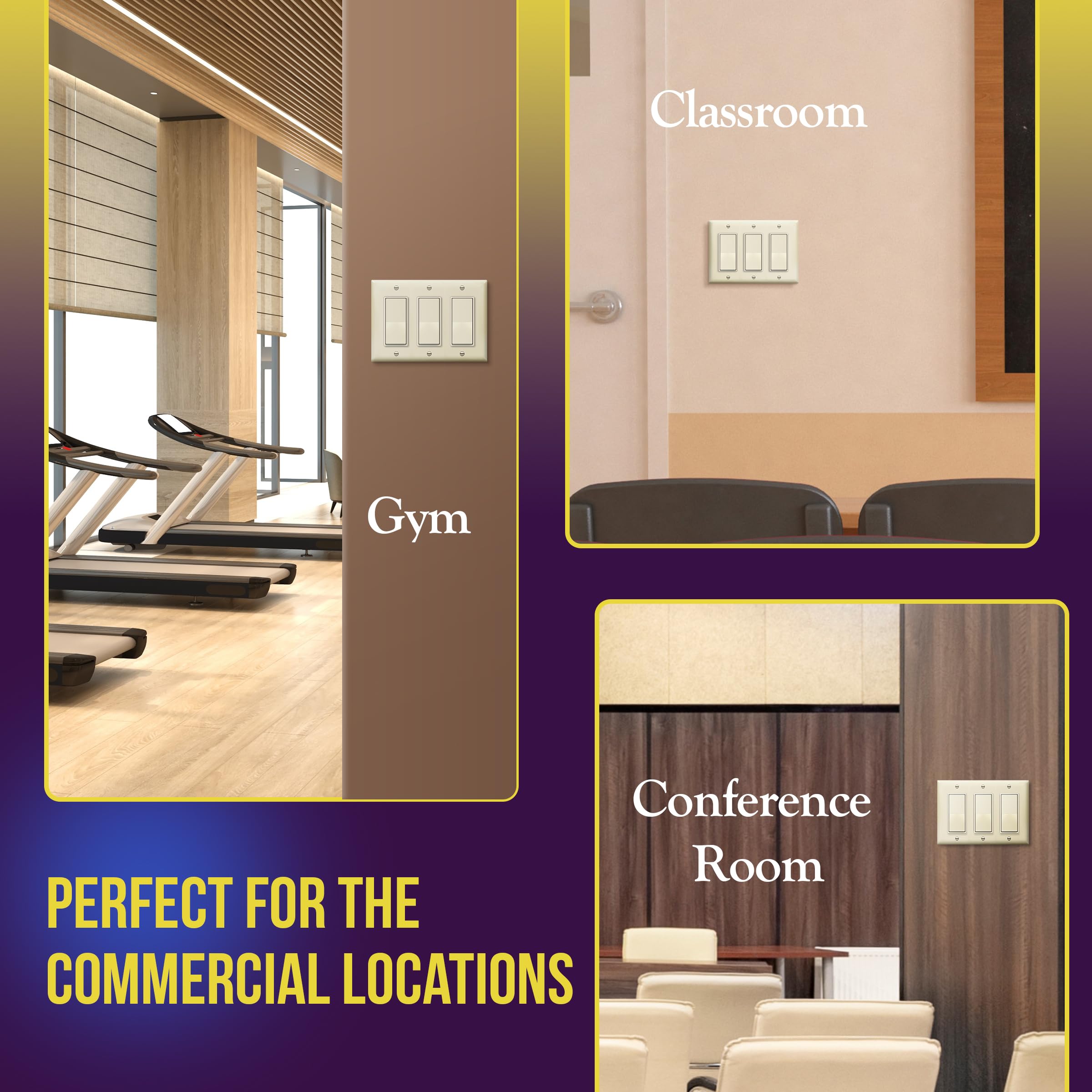 ENERLITES 3-Gang Decorator Light Switch Wall Plate, Gloss Finish Light Almond, 4.50