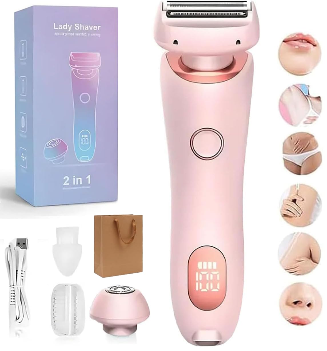 Dusk Glide Pro 3.0 Women's Electric Razor - 2 in 1 Shaver & Trimmer for Smooth Skin, Pink - Perfect for Legs, Underarms & Bikini Area Shaving at Home or Travel
