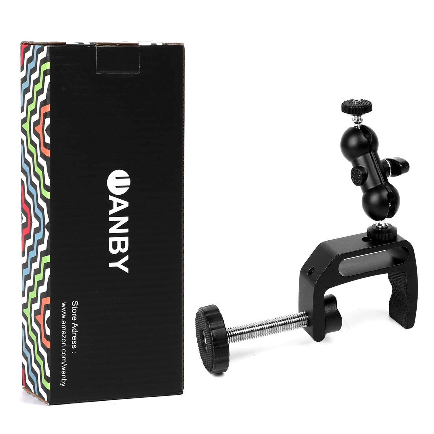 WANBY Camera Clamp Mount with Double Ballhead for DSLR, Monitor, LED Lights - Perfect for Studio & Desk Setup