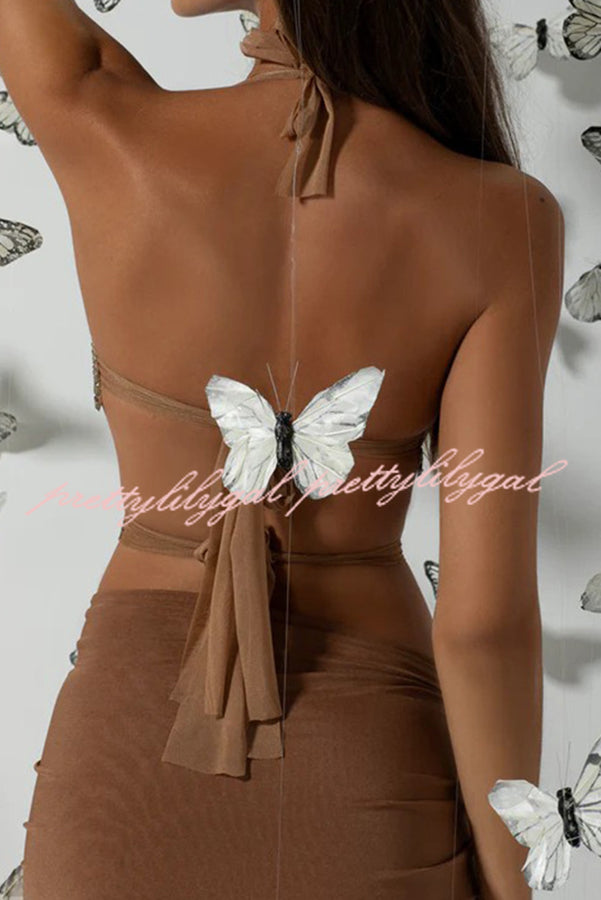 Elegant Gold Metallic Butterfly Back Lace-Up Halter Tank Top for Women | Summer Beach Party, Date Night & Festival Outfit