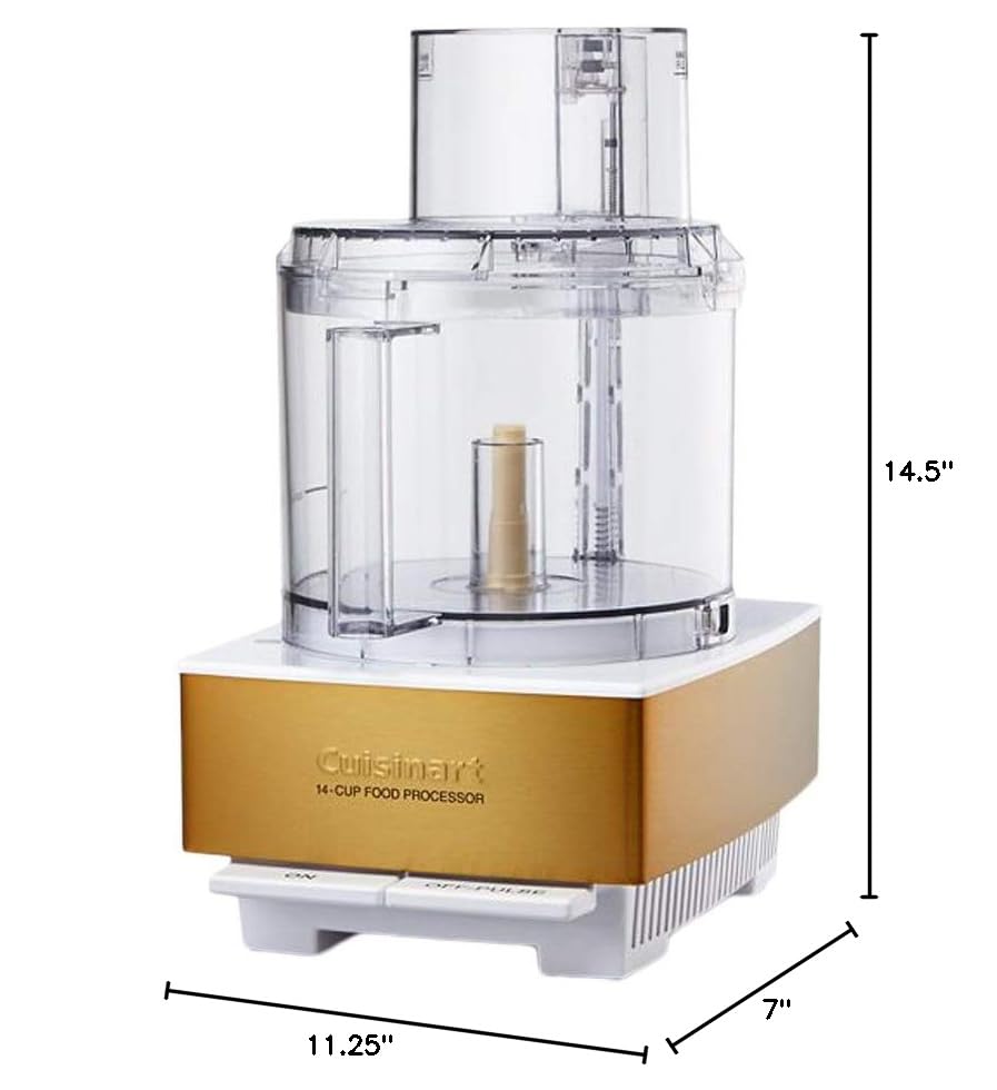 Cuisinart 14-Cup Food Processor - Powerful Vegetable Chopper for Mincing, Dicing, Shredding & Dough Kneading - Stainless Steel (White/Gold) - Perfect for Meal Prep, Baking & Large Batch Cooking - DFP-14WGY