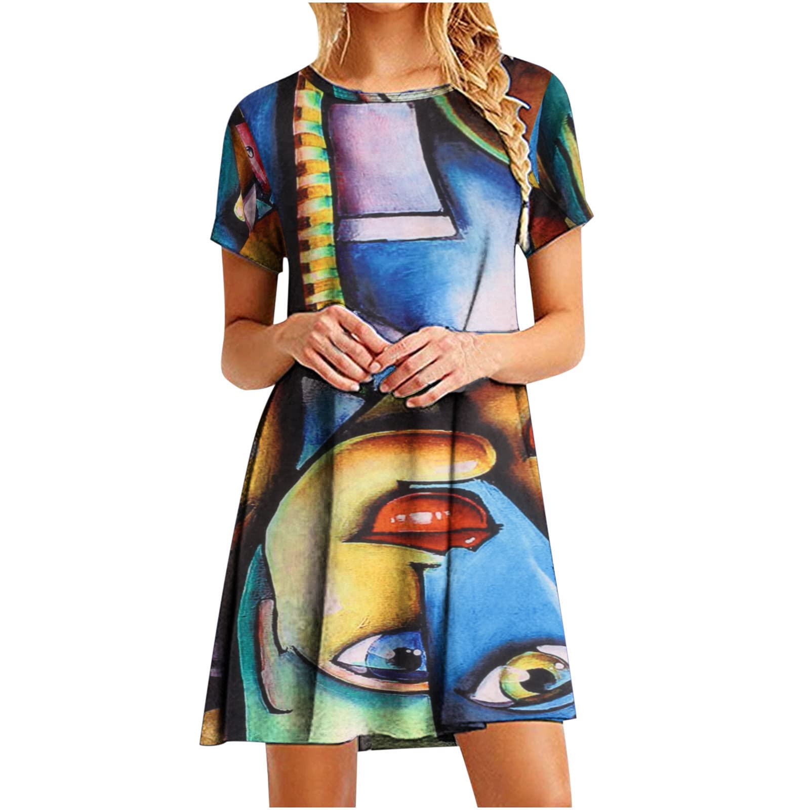 Ylioge Plus Size Summer Dresses for Women - Fashion Short Sleeve Aesthetic Round Neck Casual Loose Mini Beach Sundress | Perfect for Vacation, Pool Party & Summer Outings
