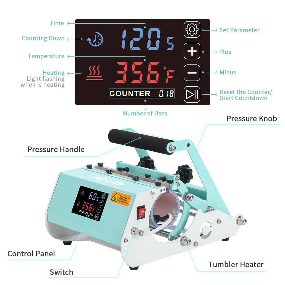 PYD Life 2 in 1 40oz Tumbler Heat Press Machine - 110V Mint Green Sublimation Printer for 20oz/30oz/40oz Tumblers, Mugs & Bottles | Touch Screen Control | Perfect for DIY Custom Drinkware & Personalized Gifts