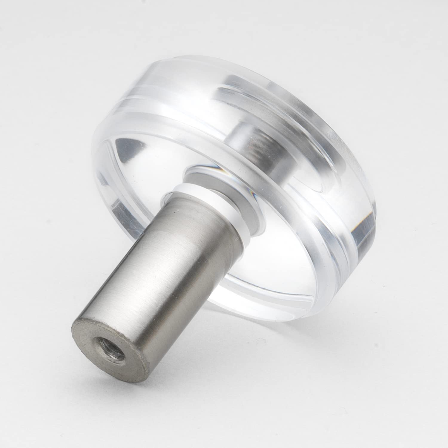 GlideRite 1-1/2 Inch Round Clear Acrylic Cabinet Knobs - Satin Nickel Finish - Pack of 25 - Modern Kitchen & Bathroom Hardware for Drawers & Cabinets