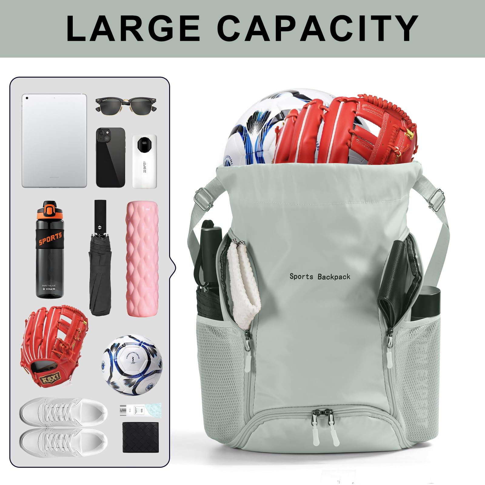 Light Green Drawstring Backpack - Water-Resistant Sports Gym Bag with Shoe Compartment & Side Mesh Pockets - Large Capacity String Backpack for Men & Women - Perfect for Gym, Travel, Hiking & Outdoor Activities