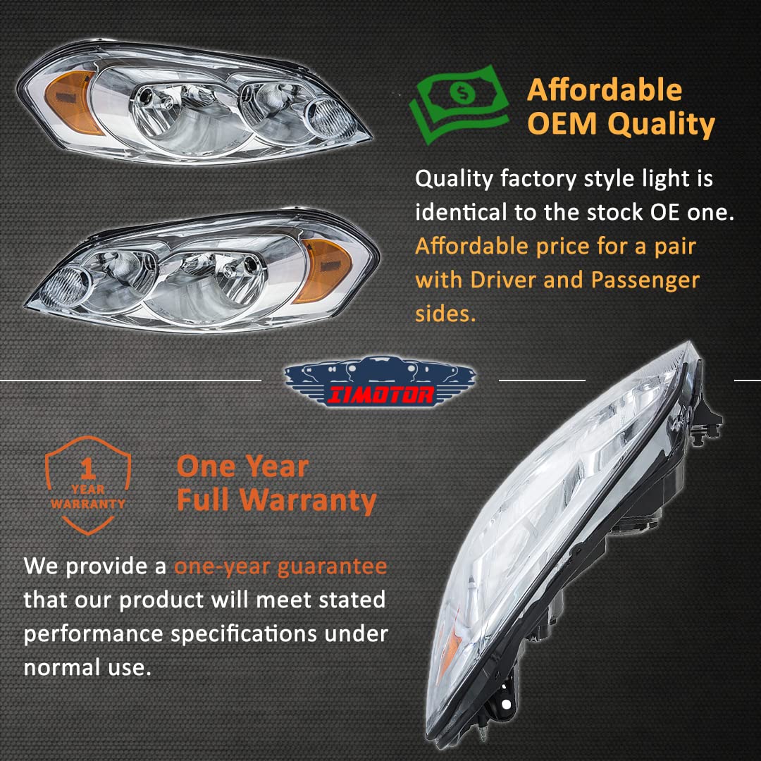 2006-2011 Chevy Impala Replacement Headlights - Chrome/Clear Aftermarket Pair - Upgrade for Night Driving & Enhanced Visibility