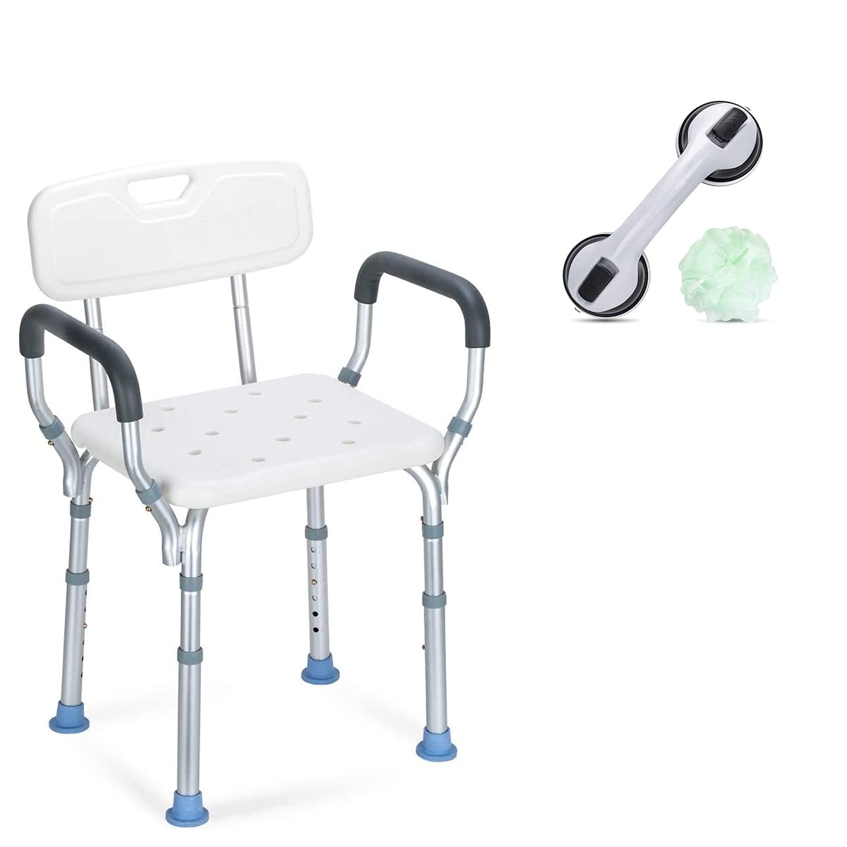 OasisSpace Heavy Duty Shower Chair with Backrest & Grab Bars - Adjustable Bath Seat for Elderly, Disabled & Seniors - Non-Slip Bathtub Chair for Safety & Comfort - Ideal for Bathroom, Shower & Medical Use