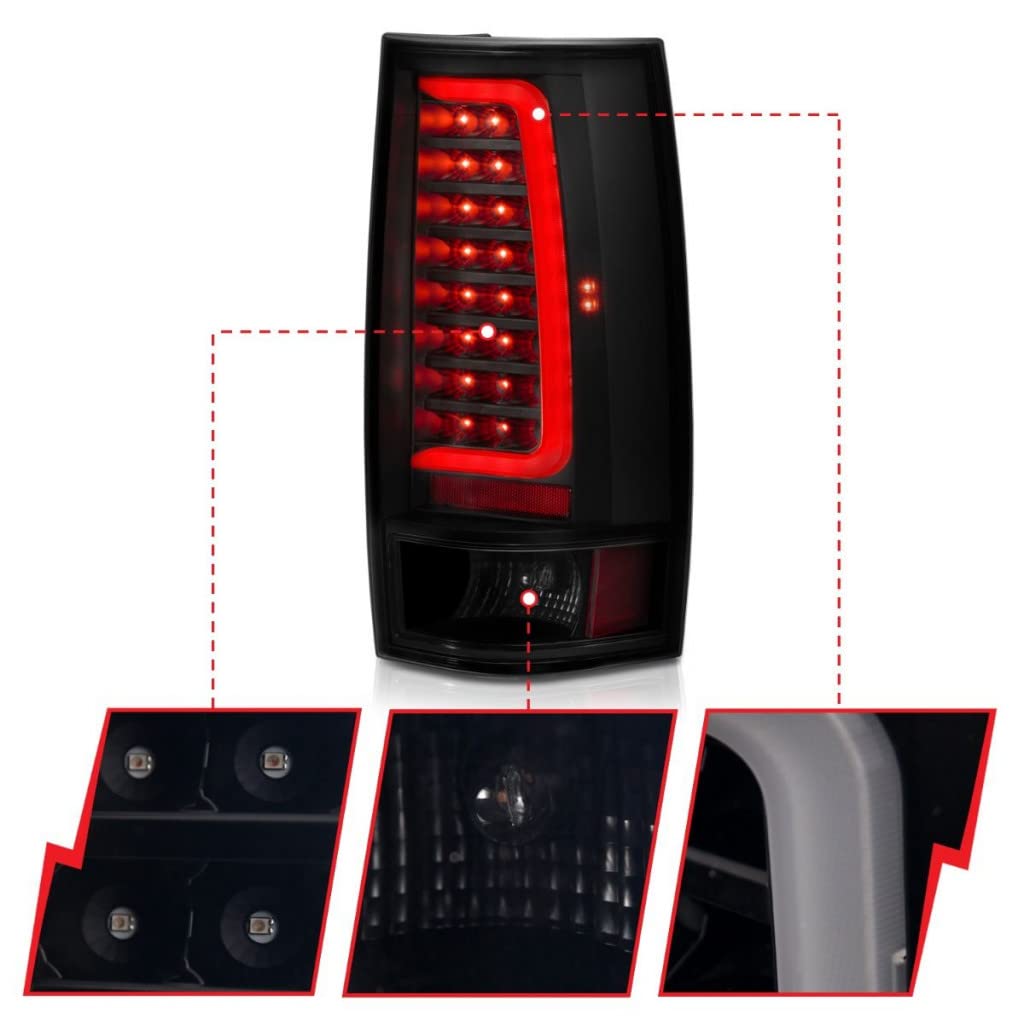 ANZO LED Tail Lights for Chevy Tahoe 2007-2014 - Black Plank Style with Smoke Lens (Part# 311322) | Enhanced Night Visibility & Stylish Upgrade for Pickup Trucks